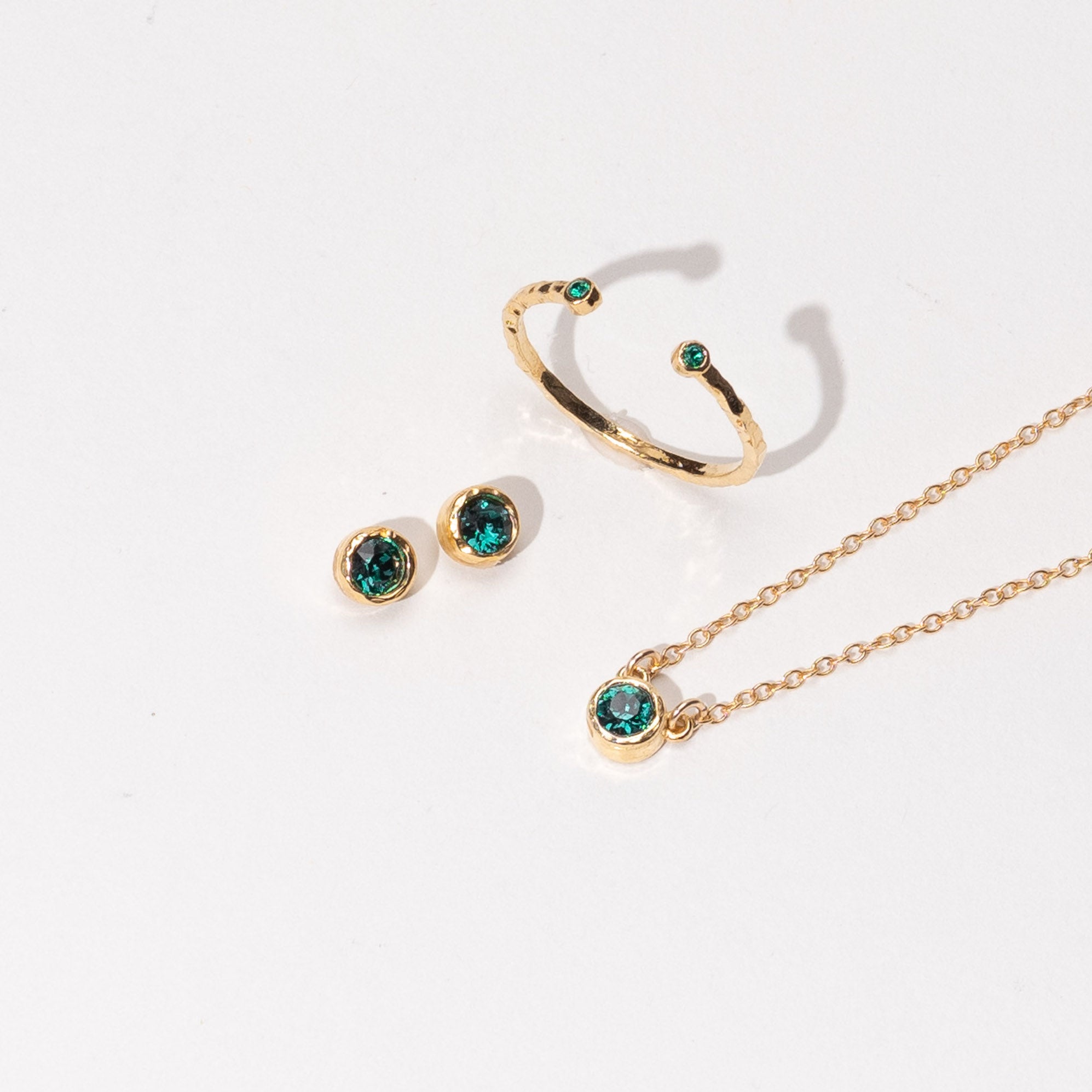 Katie Dean Jewelry May Birthstone Collection_handmade in America, minimal dainty birthstone collection May emerald crystal