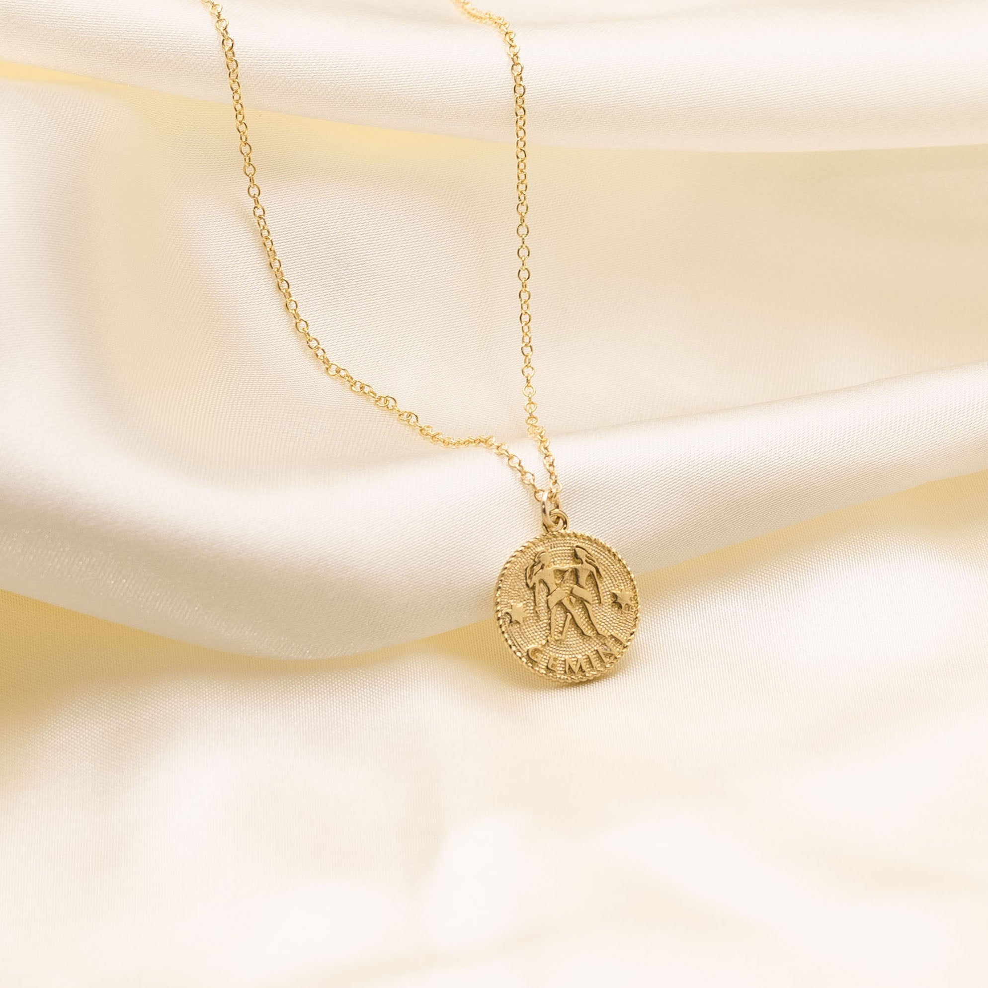 Gemini Zodiac Necklace, horoscope sign for May 21-June 20 for the Zodiac Collection, a dainty, delicate and minimal necklace handmade in America by Katie Dean Jewelry