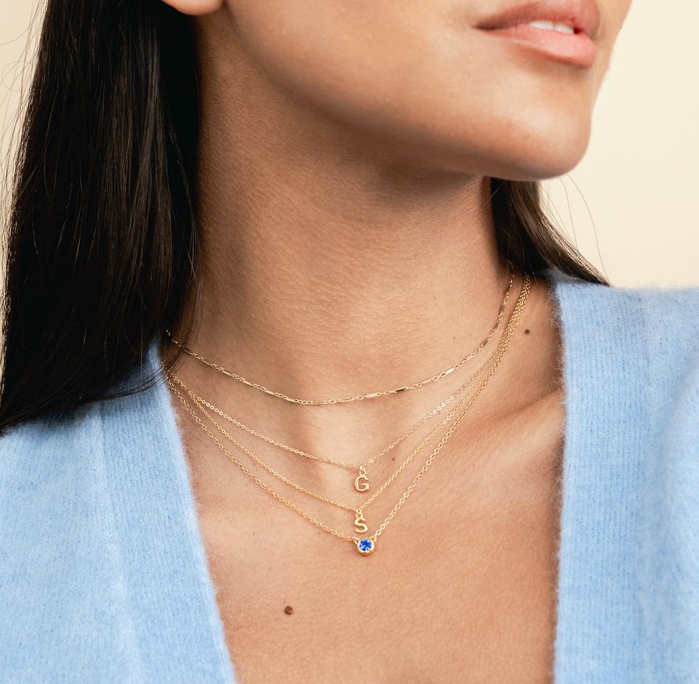 Model wearing the September Birthstone Collection, handmade in America by Katie Dean Jewelry