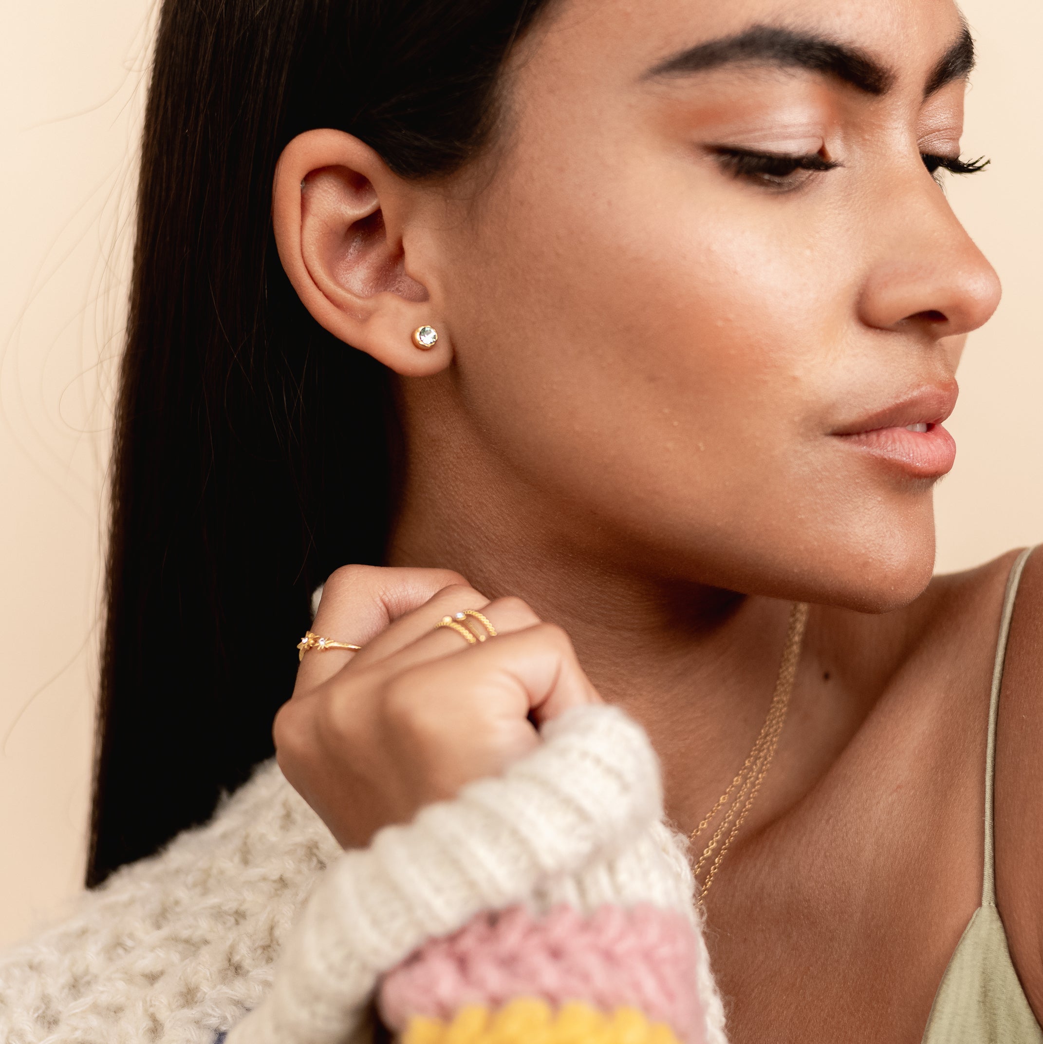 Katie Dean Jewelry minimal dainty handmade in America earrings, necklaces, bracelets and rings_chunky sweater