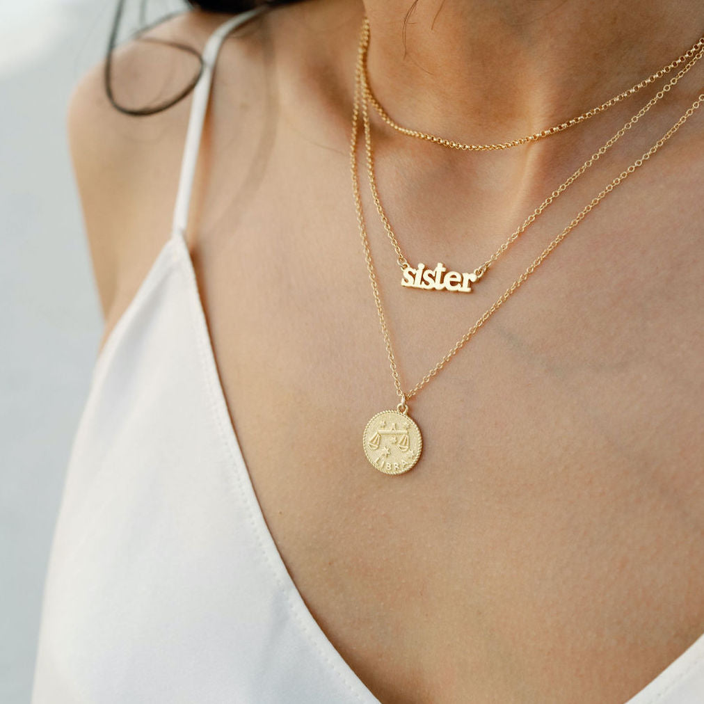 Gold Sister Necklace by Katie Dean Jewelry, made in America, perfect for the dainty minimal jewelry lovers
