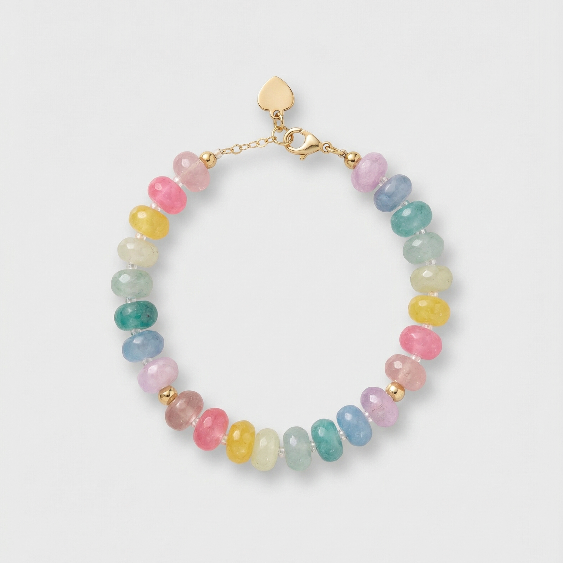 Beaded Candy Bracelet with pastel rainbow semi-precious gemstone beads and gold-filled accents