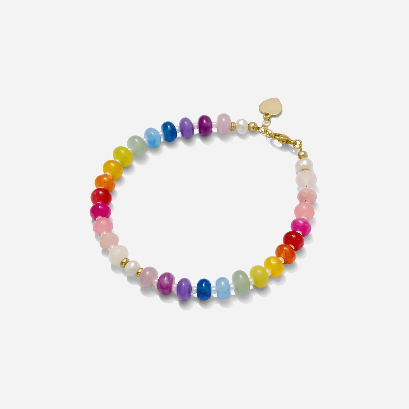 Multicolored beaded bracelet on a white background handmade by Katie Dean Jewelry in Clearwater, Florida.