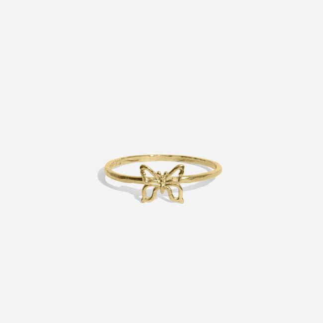 Dainty gold Butterfly Ring handmade in America by Katie Dean Jewelry, as seen on a natural white background, perfect for the dainty minimal jewelry lovers.