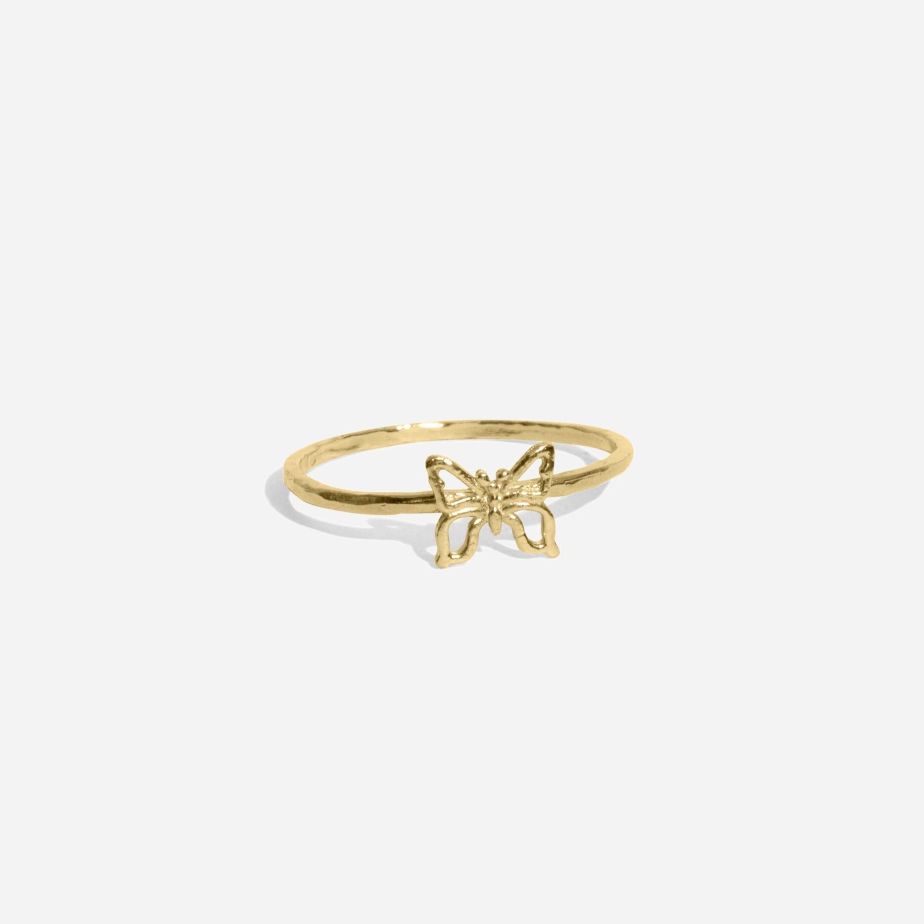 Dainty gold Butterfly Ring handmade in America by Katie Dean Jewelry, as seen on a natural white background, perfect for the dainty minimal jewelry lovers.