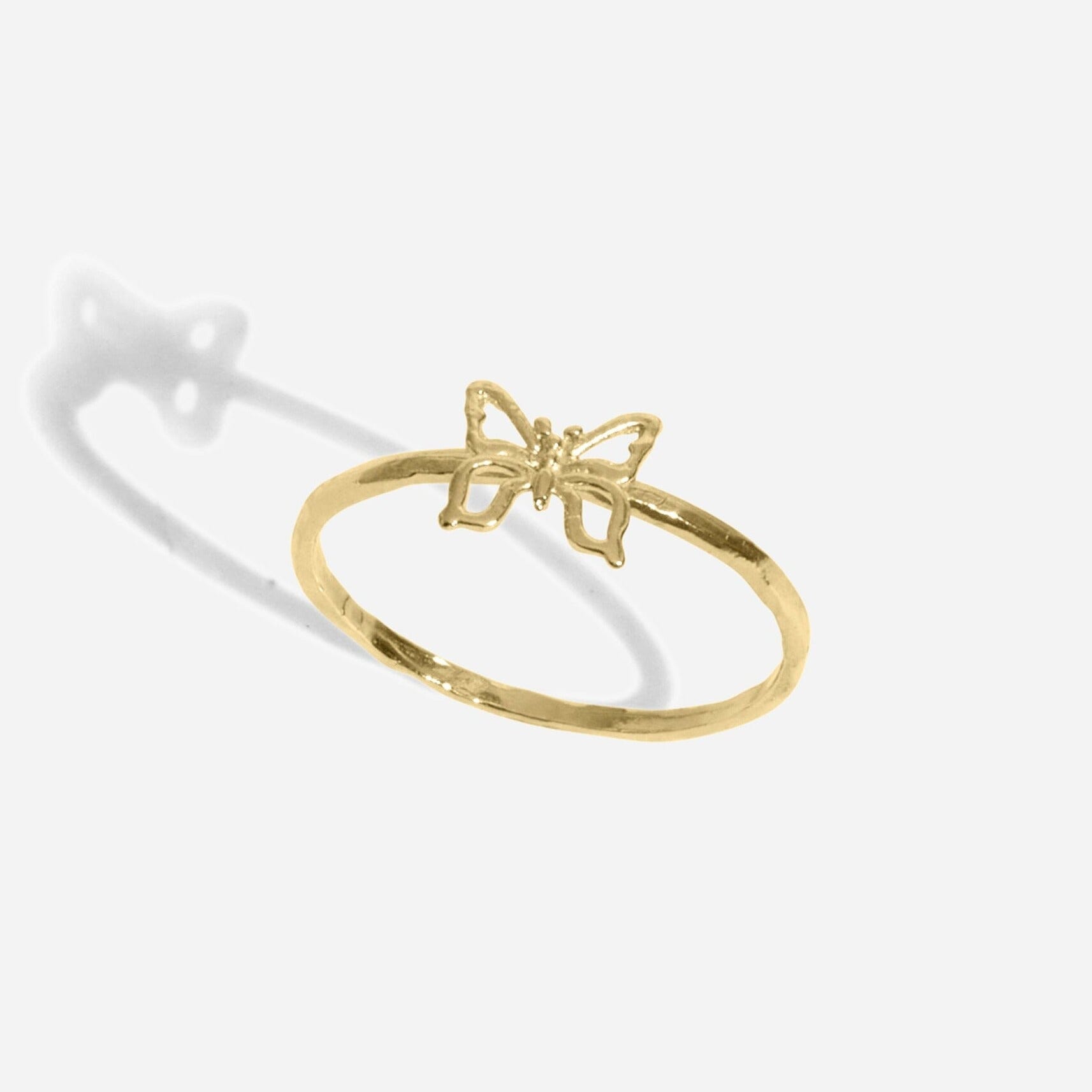 Dainty gold Butterfly Ring handmade in America by Katie Dean Jewelry, as seen on a natural white background, perfect for the dainty minimal jewelry lovers.