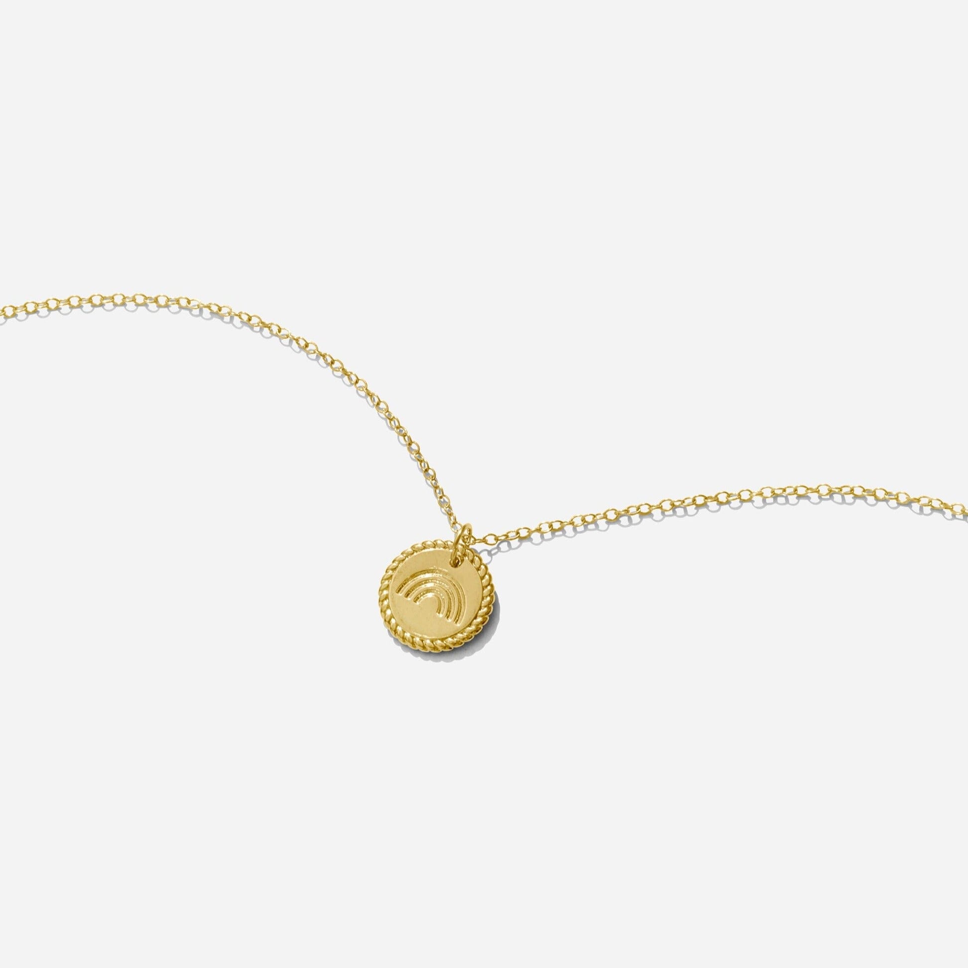Gold Rainbow Necklace handmade in America by Katie Dean Jewelry, as seen on a natural white background, perfect for the dainty minimal jewelry lovers.