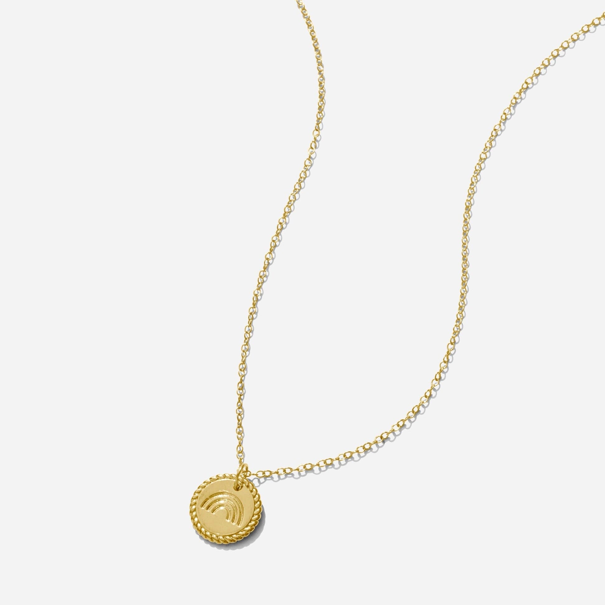 Gold Rainbow Necklace handmade in America by Katie Dean Jewelry, as seen on a natural white background, perfect for the dainty minimal jewelry lovers.