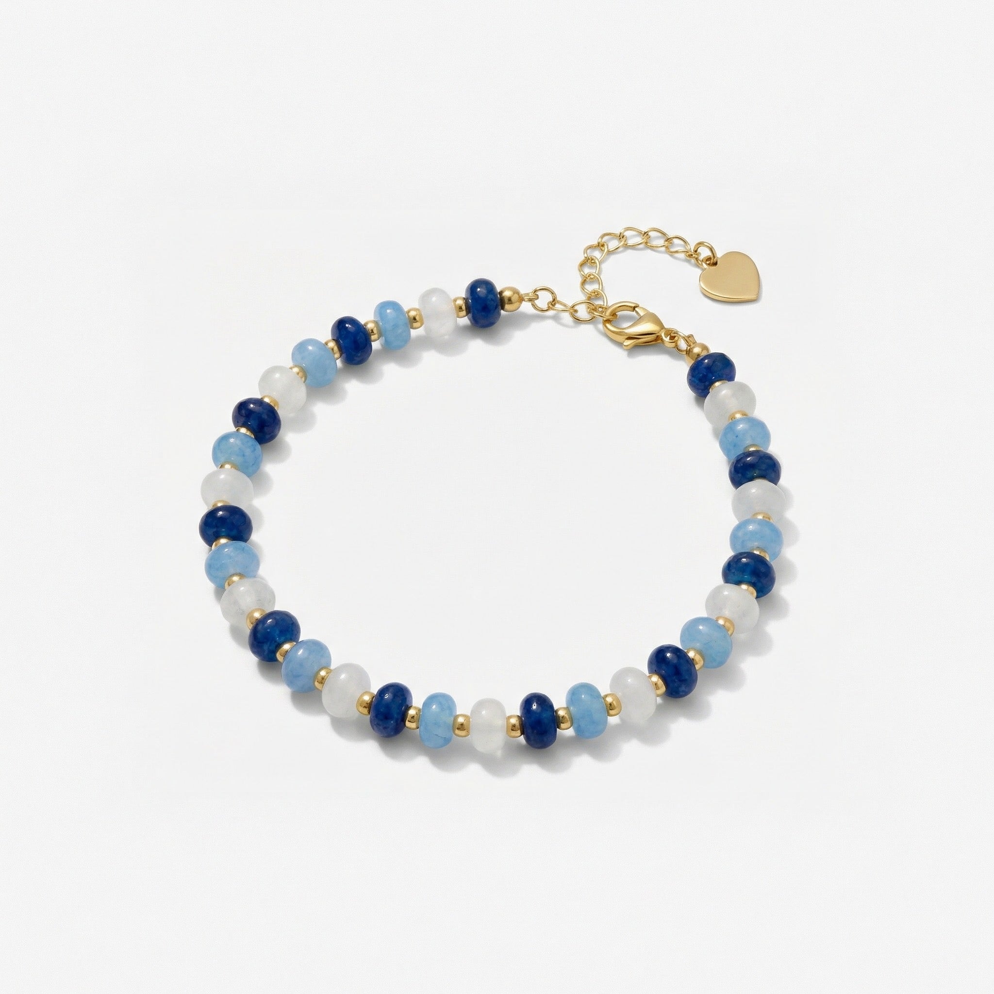 Santorini Beaded Bracelet with blue and white semi-precious gemstone beads and gold-filled accents.