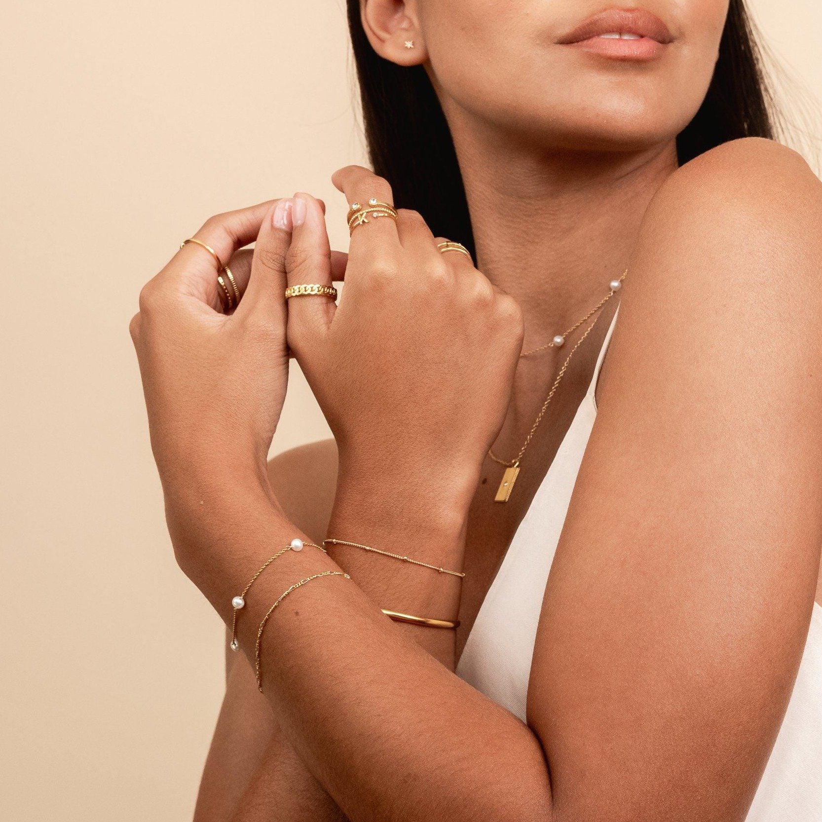 Pearl Bracelet Set, comes with one Figaro chain bracelet and one Pearl Bracelet, handmade by Katie Dean Jewelry