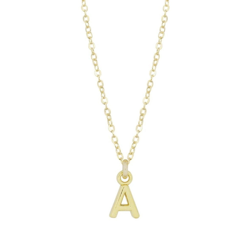 Dainty gold Initial A Necklace shown on a white background, made by Katie Dean Jewelry.
