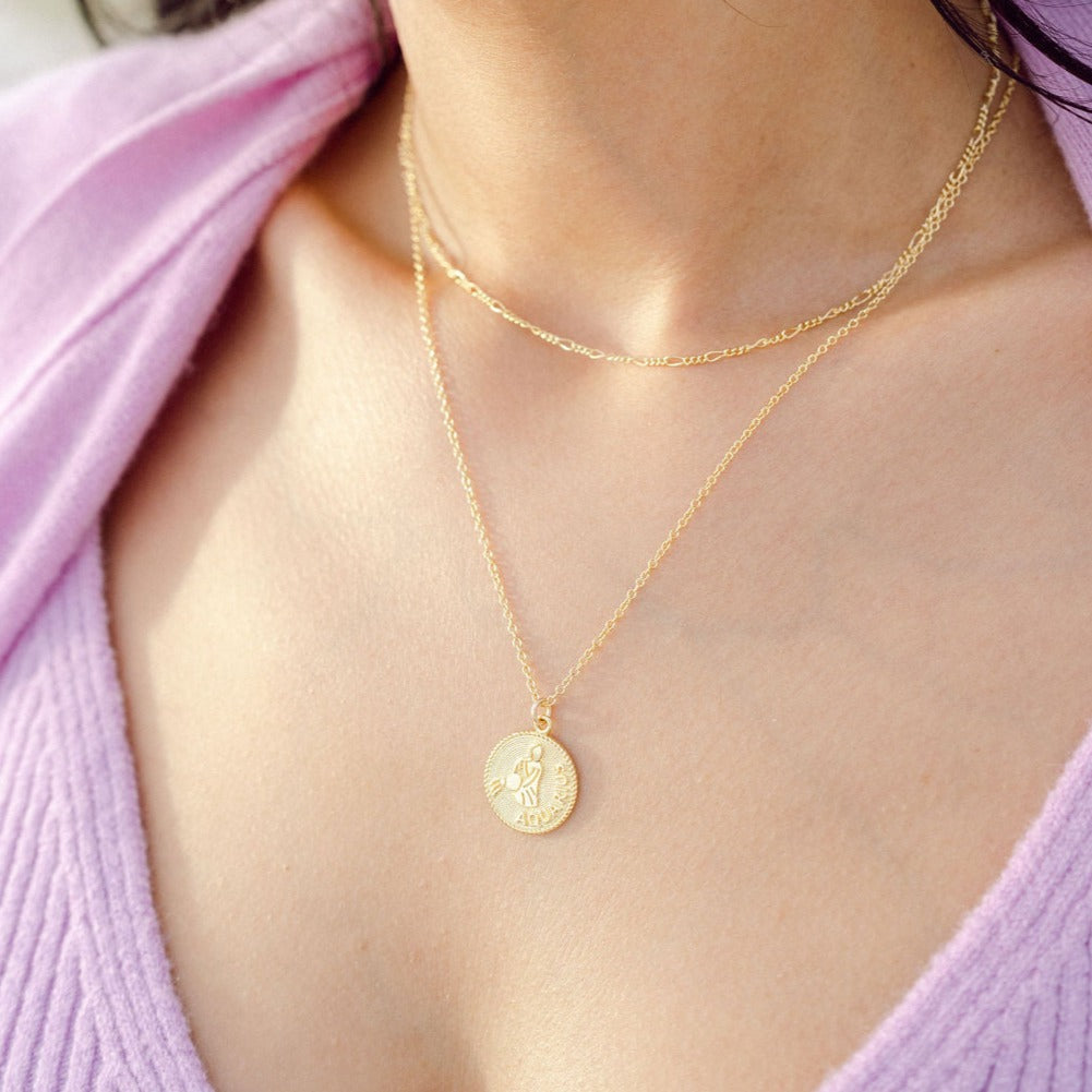 Dainty gold Aquarius Zodiac Necklace_Jan 20-Feb 19_Katie Dean Jewelry_horoscope sign_Zodiac Collection, dainty handmade necklaces by Katie Dean Jewelry