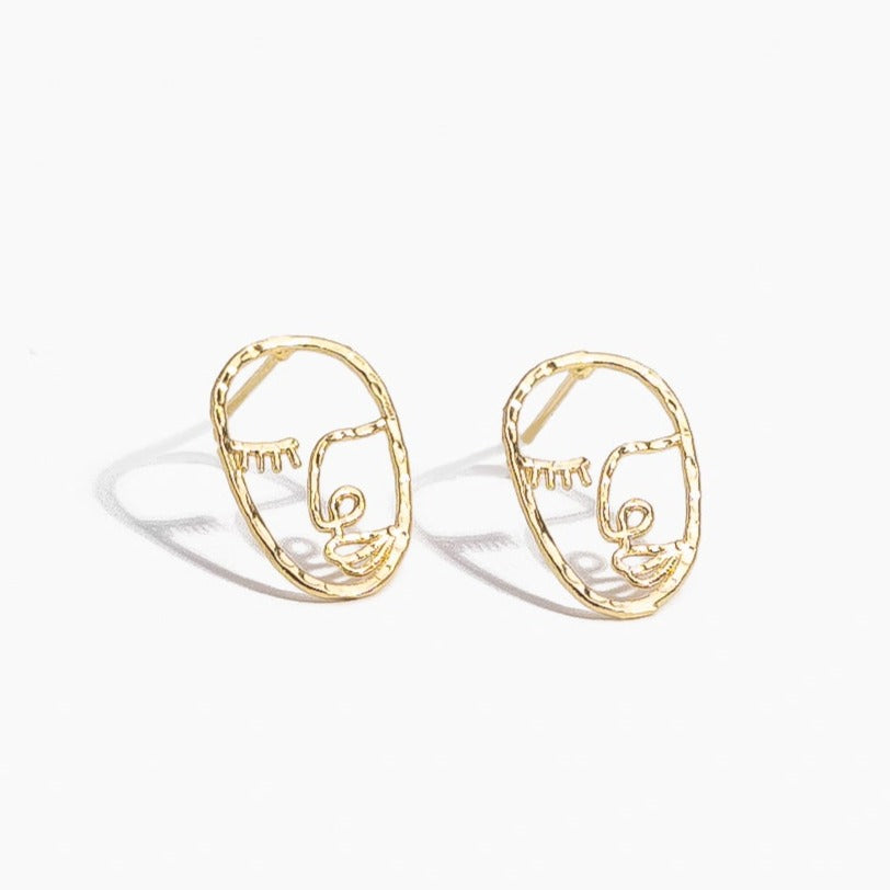 Gold Artist Face Studs, dainty hypoallergenic earrings by Katie Dean Jewelry, made in America, perfect for the minimal jewelry lovers, matisse inspired