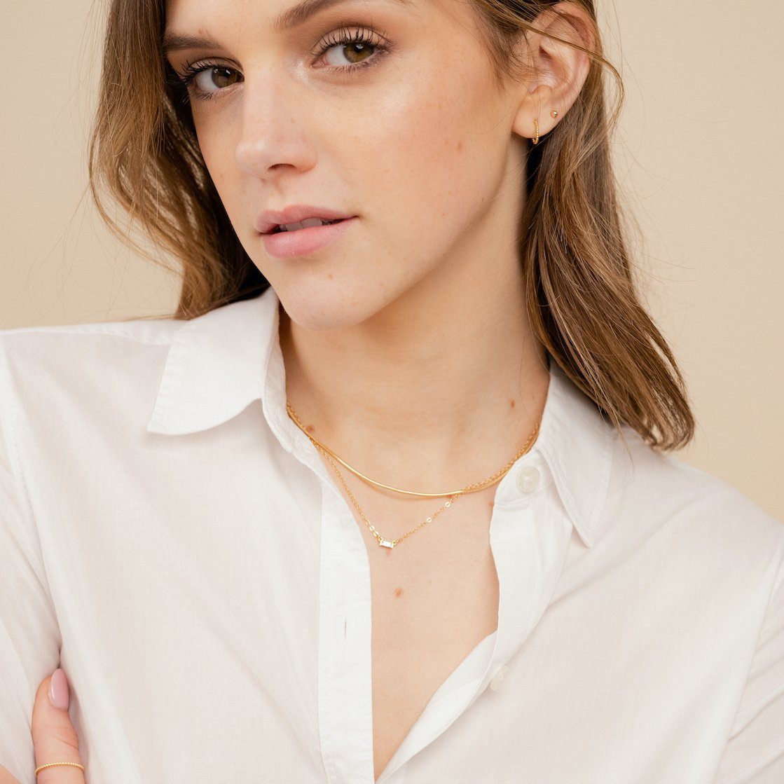 Baguette Necklace, Snake Chain Necklace, handmade in America, Katie Dean Jewelry