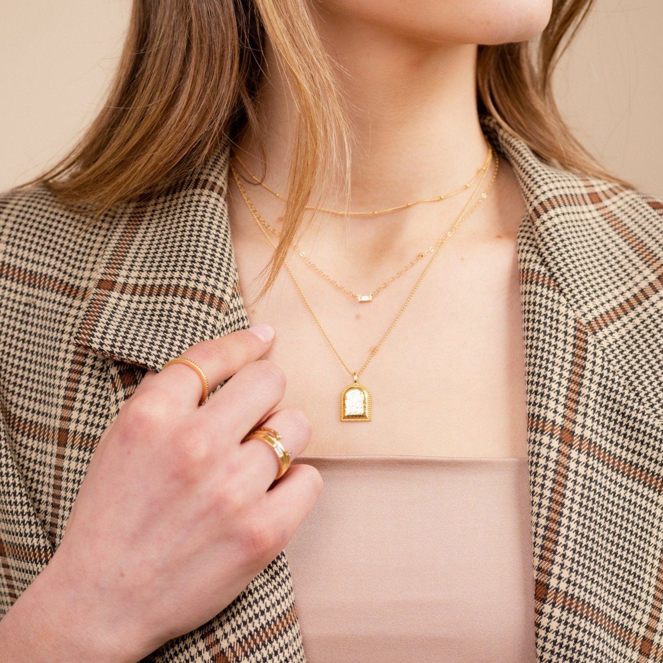 Beaded Arch Necklace, Baguette Necklace layered with Beaded Choker