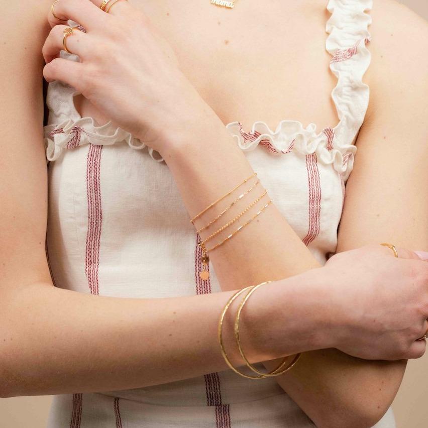 Beaded Bracelet, Linked Bracelet, Gold Rolo Bracelet, Silver & Gold Bracelet, Hammered Gold Bangle, made by Katie Dean Jewelry in America