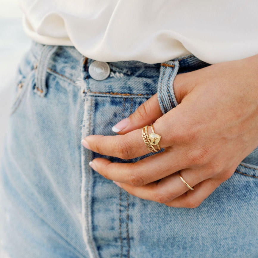 Beaded Heart Ring, beaded ring, Mama Ring, Hammered band ring_Katie Dean Jewelry_stacking rings_EMB05714 copy