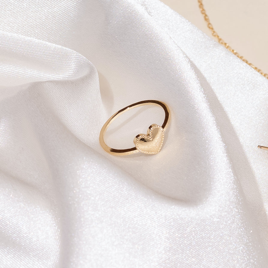 Solid Gold Beaded Heart Ring