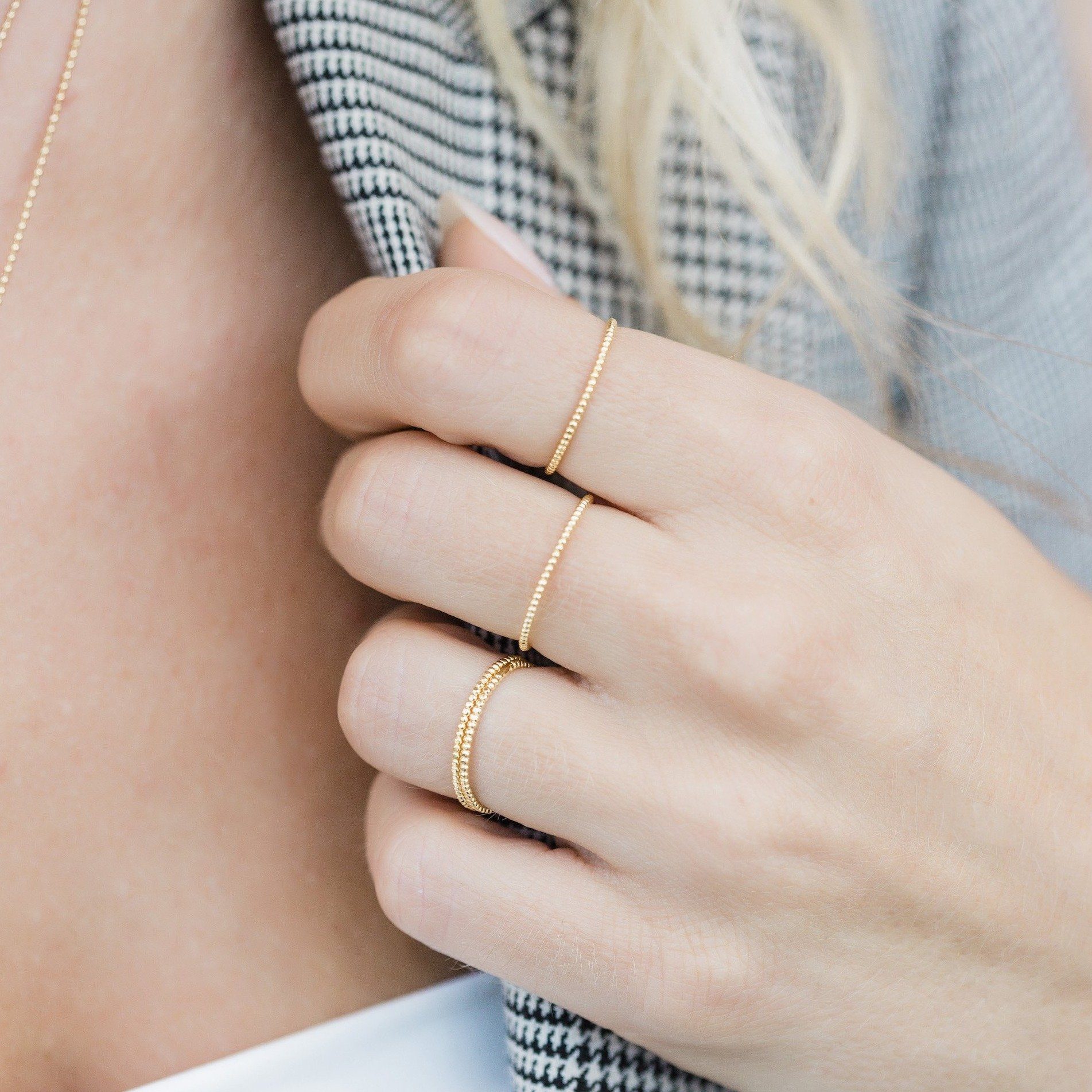 Dainty gold Beaded Rings by Katie Dean Jewelry, handmade in America