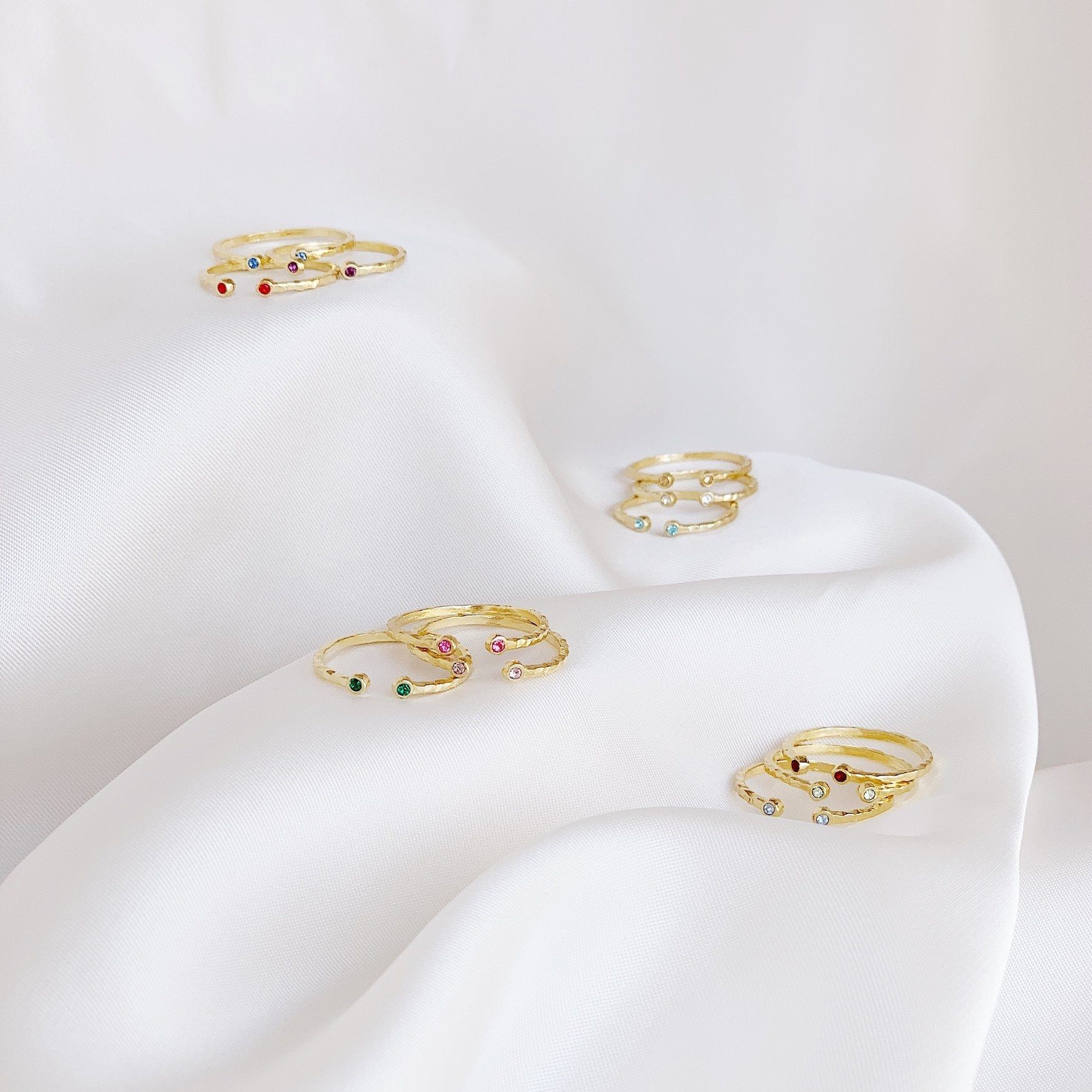 Birthstone Rings, Handmade by Katie Dean Jewelry in California. Perfect for ring stacking.