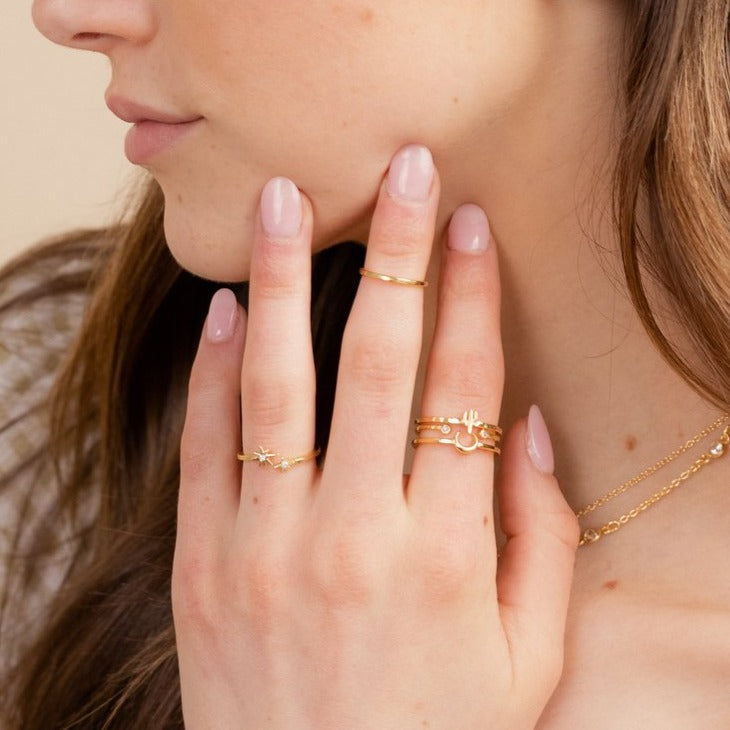 Cactus Ring, Birthstone Ring, Moon Ring, Little Dipper Ring, Hammered Band Ring, Katie Dean Jewelry