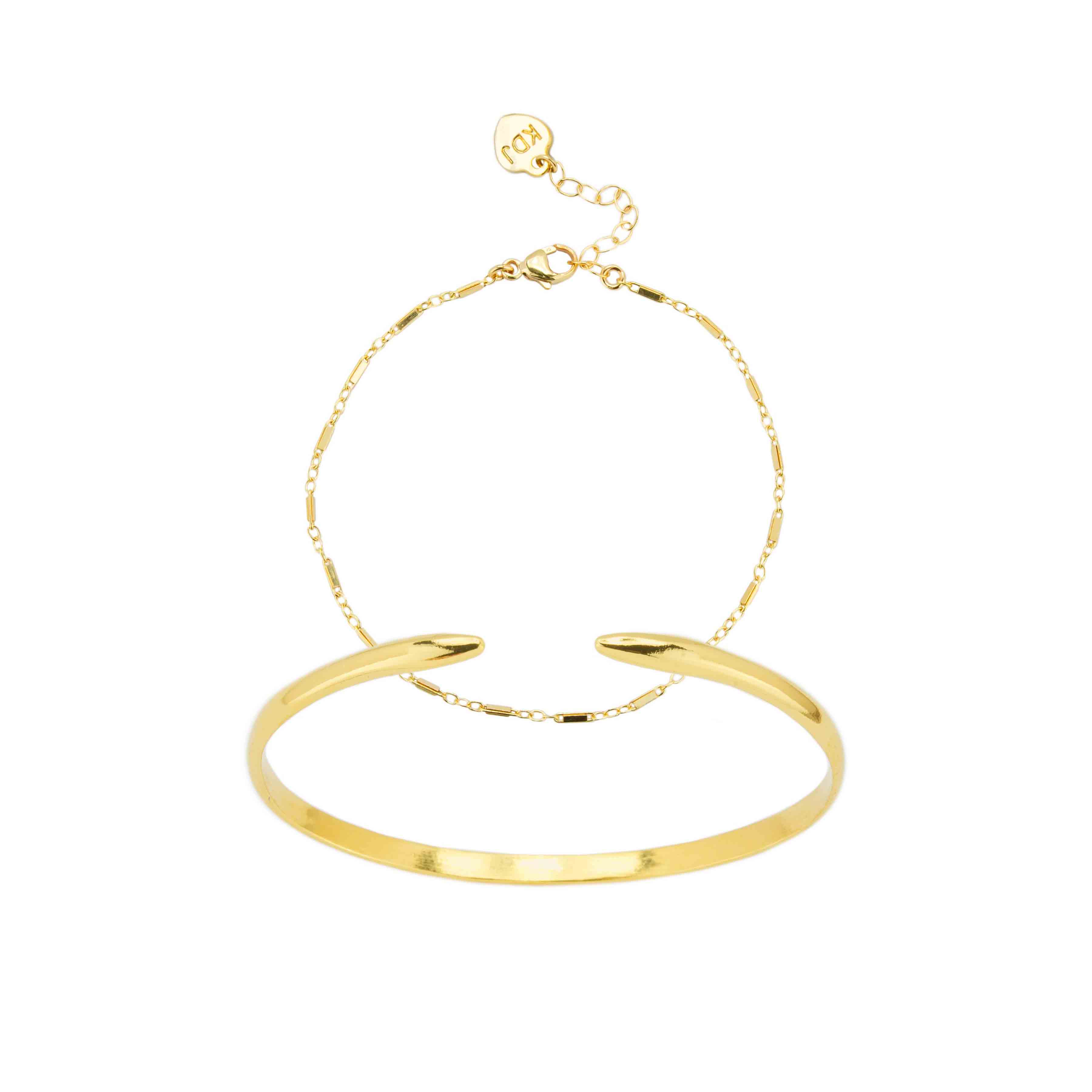 Gold Linked Chain Bracelet and Claw Cuff shown against a white background, handmade in California by Katie Dean Jewelry.