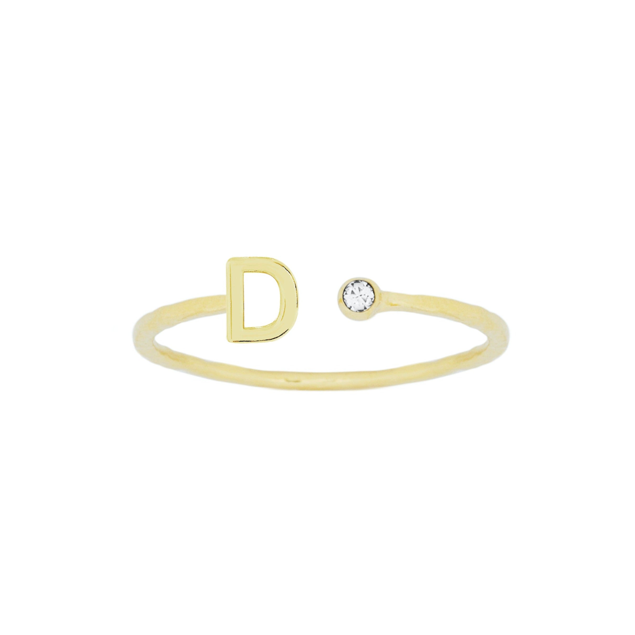 Dainty Gold Initial Ring handmade in America by Katie Dean Jewelry, stacking minimalist ring.