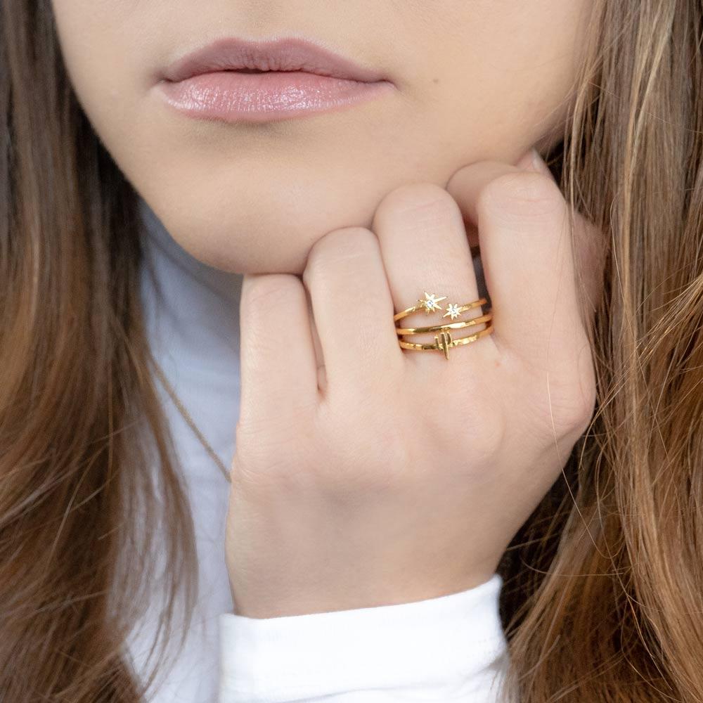 Just imagine stargazing under the perfect desert sky when you wear the Desert Ring Stack. Handmade in California by Katie Dean Jewelry.