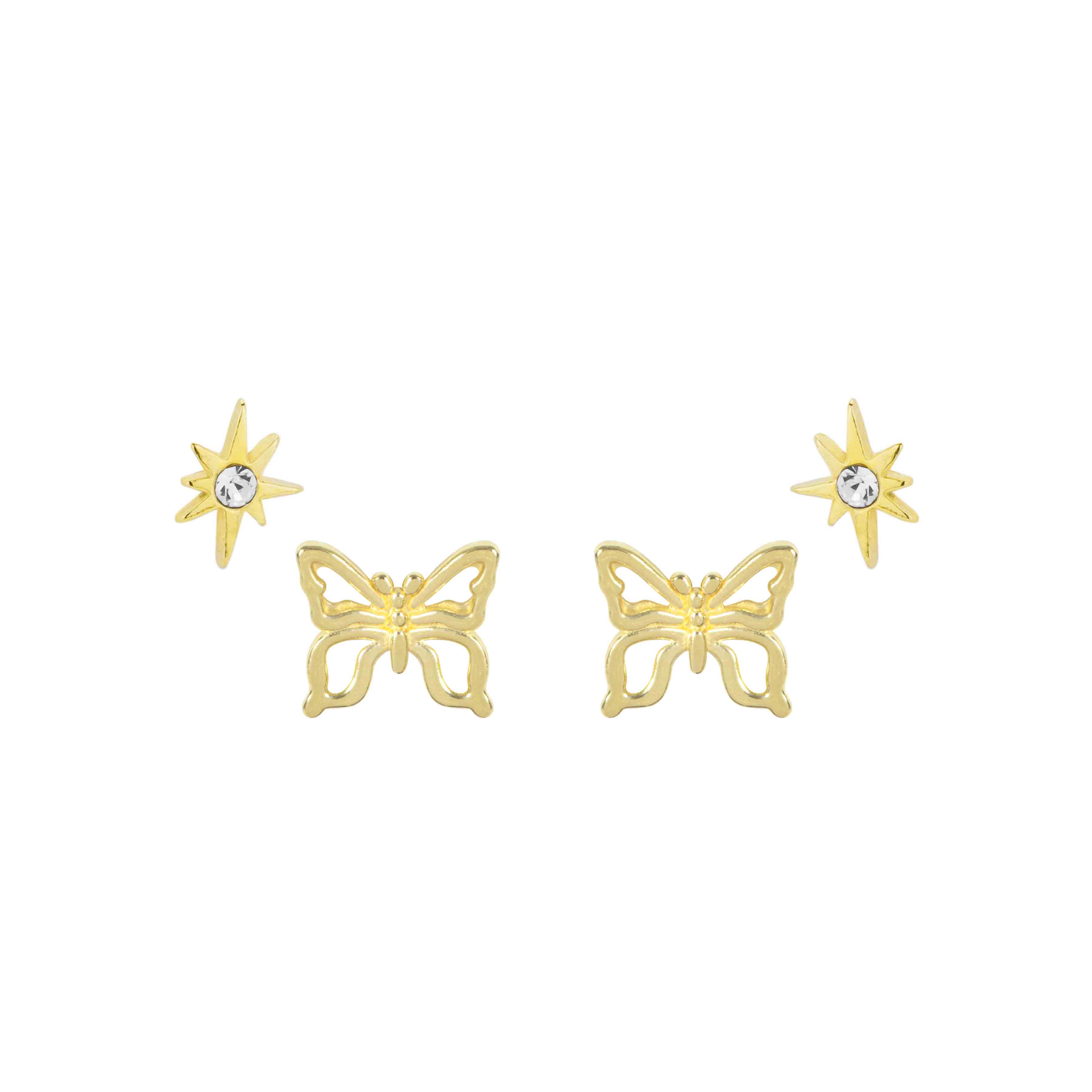 The Enchanted Earring Set comes with one set of Butterfly Studs and one set of Little Dipper Star Studs