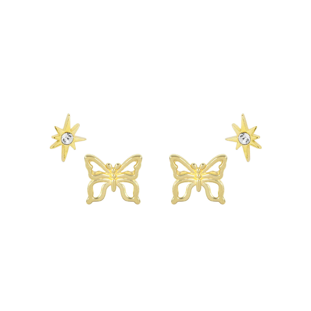 The Enchanted Earring Set comes with one set of Butterfly Studs and one set of Little Dipper Star Studs
