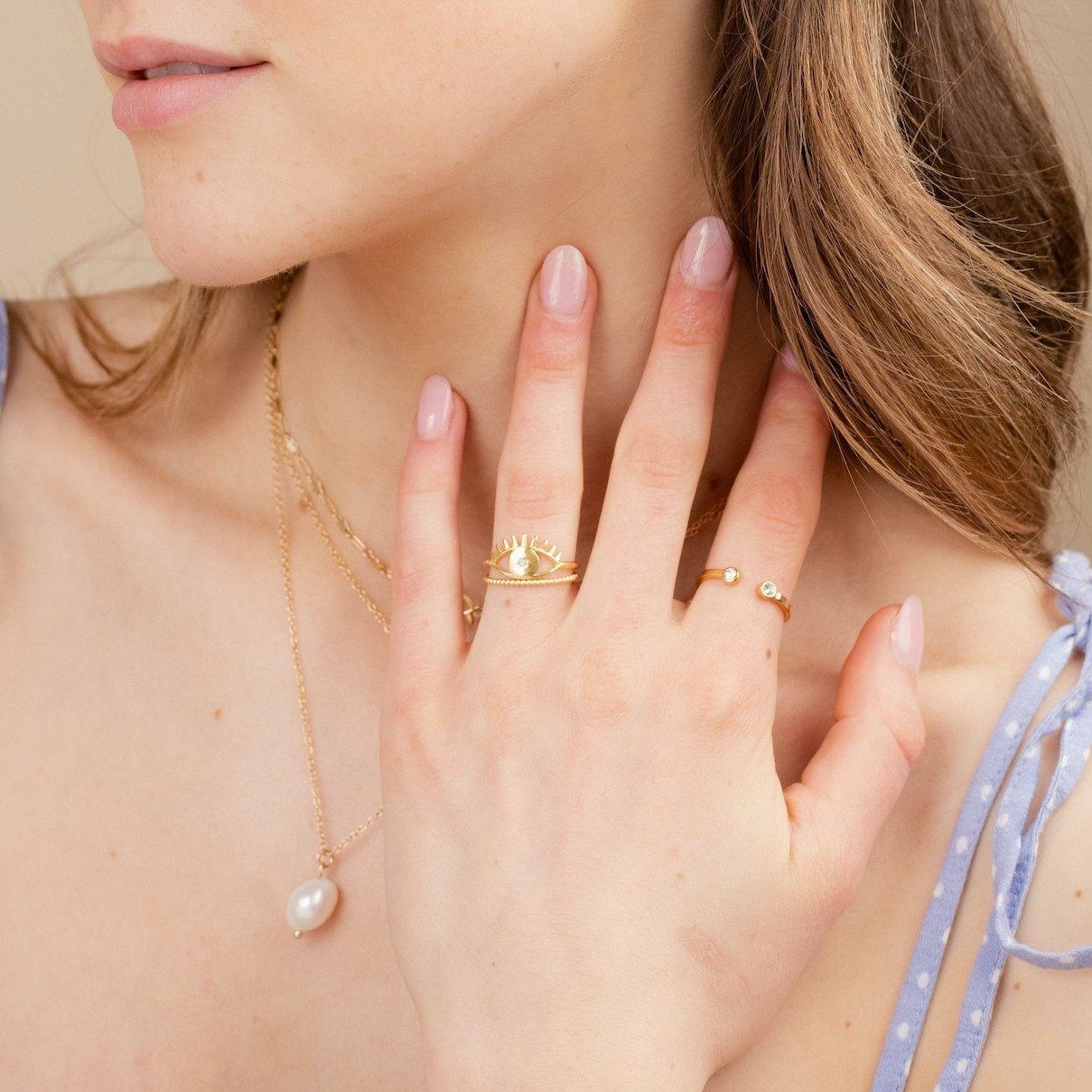 Evil Eye Ring, Two Gem Ring, Beaded Ring by Katie Dean Jewelry, Little Dipper and Baguette Studs