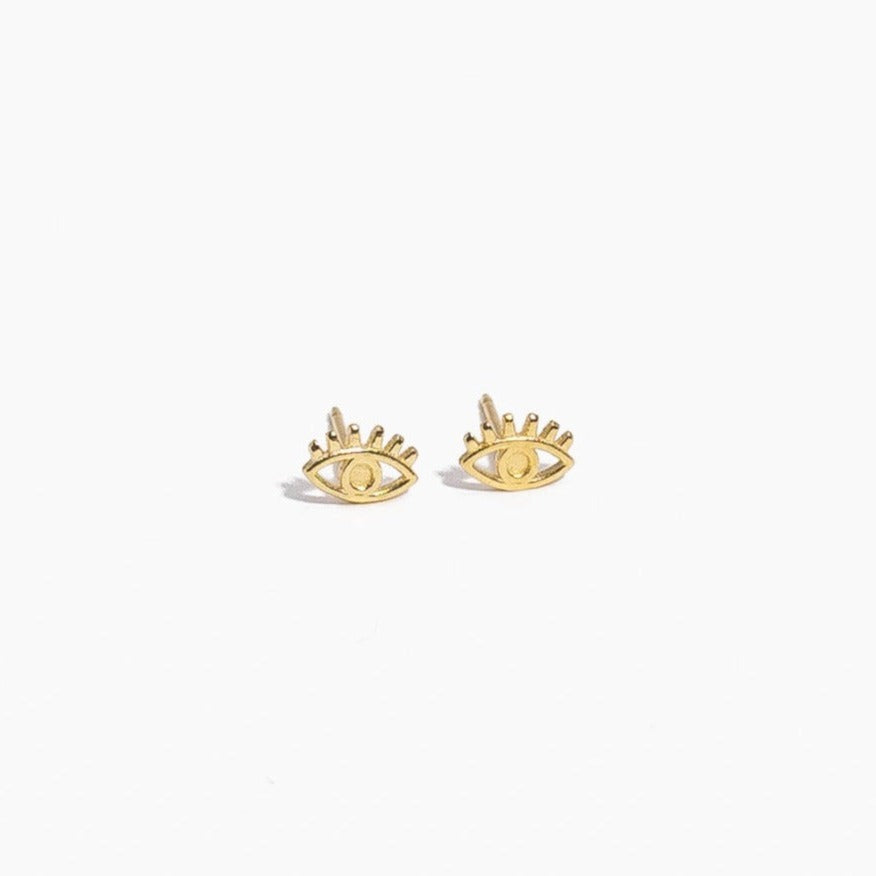 Gold Evil Eye Studs, dainty hypoallergenic earrings by Katie Dean Jewelry, made in America, perfect for the minimal jewelry lovers