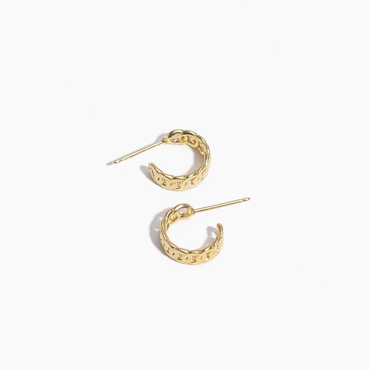 Figaro Chain Hoop Studs, dainty hypoallergenic earrings perfect for the minimalist and made in America by Katie Dean Jewelry