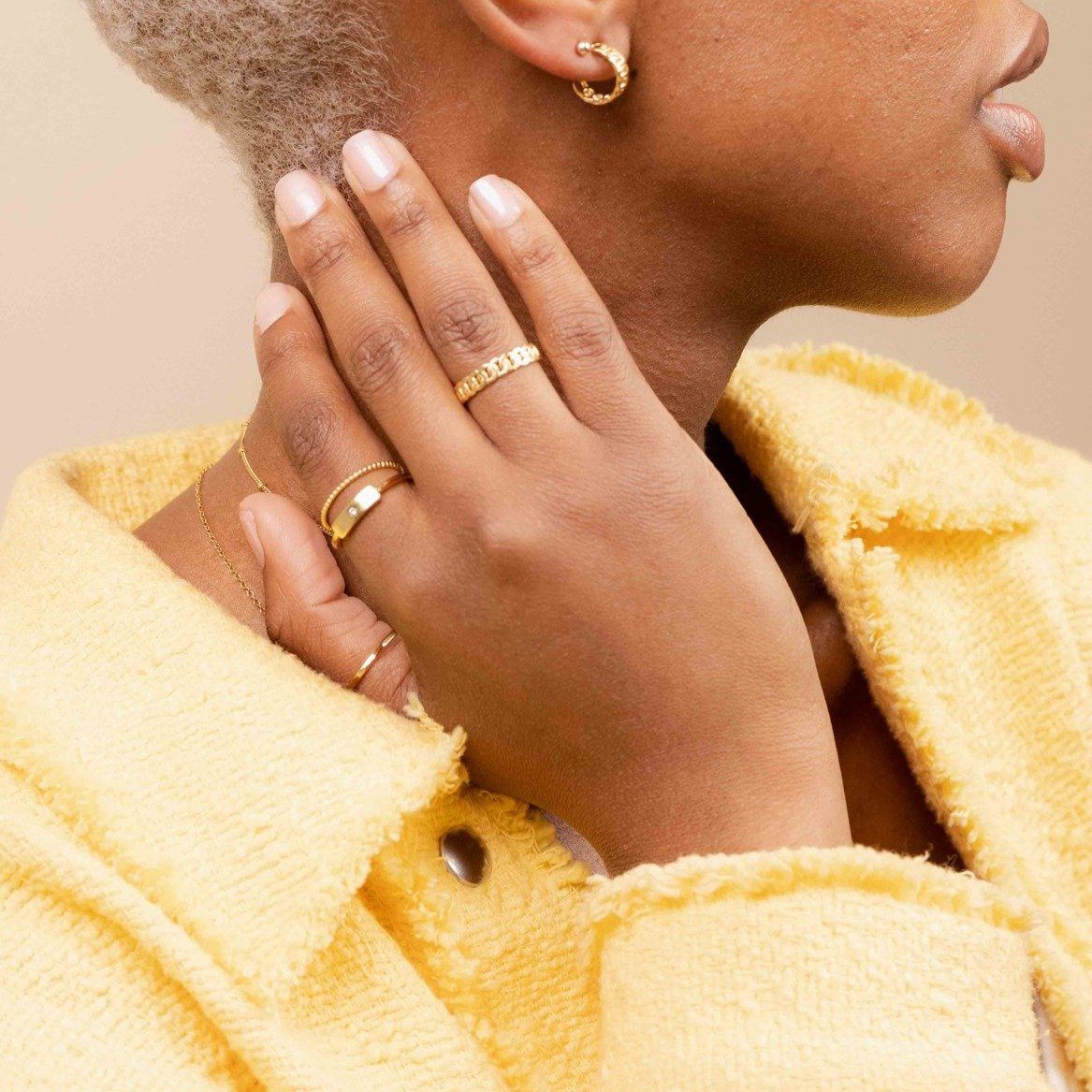 Figaro Chain Ring, Rectangle Ring, Hammered Band Ring, Figaro Chain Hoops