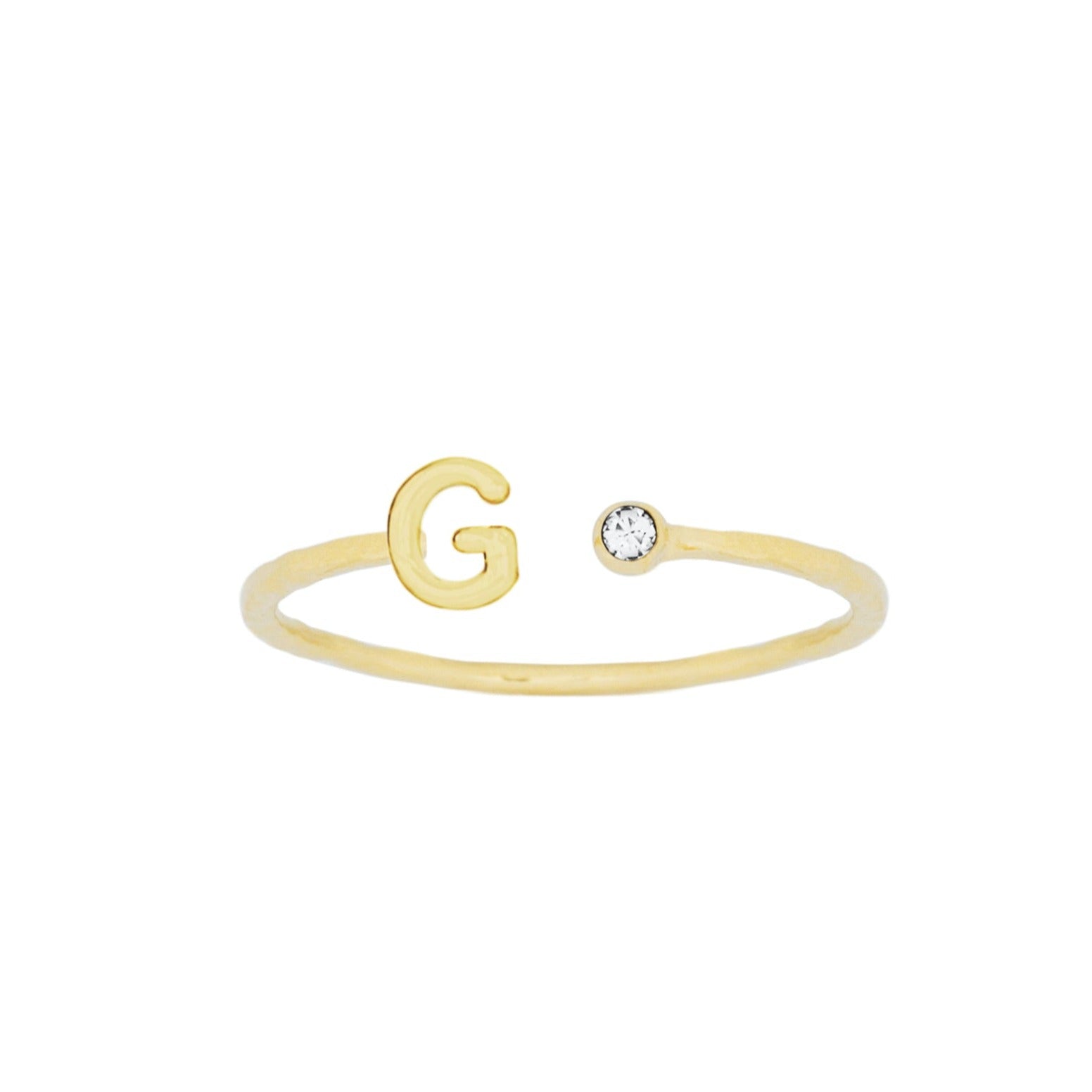 Dainty Gold Initial Ring handmade in America by Katie Dean Jewelry, stacking minimalist ring.