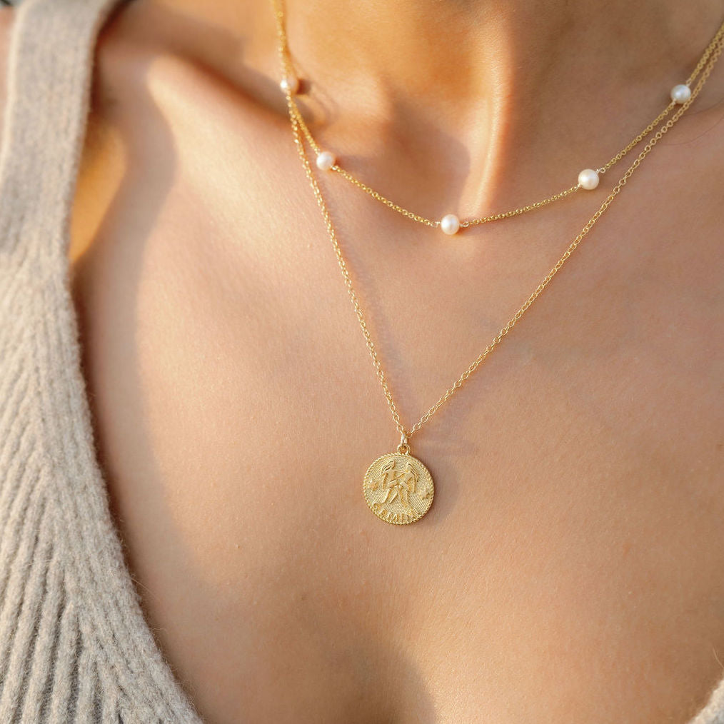 Gemini Zodiac Necklace_May 21-June 20_Katie Dean Jewelry_horoscope sign_Zodiac Collection, dainty handmade necklaces by Katie Dean Jewelry_Pearl Necklace