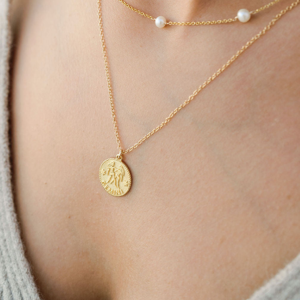 Gemini Zodiac Necklace_May 21-June 20_Katie Dean Jewelry_horoscope sign_Zodiac Collection, dainty handmade necklaces by Katie Dean Jewelry_Pearl Necklace