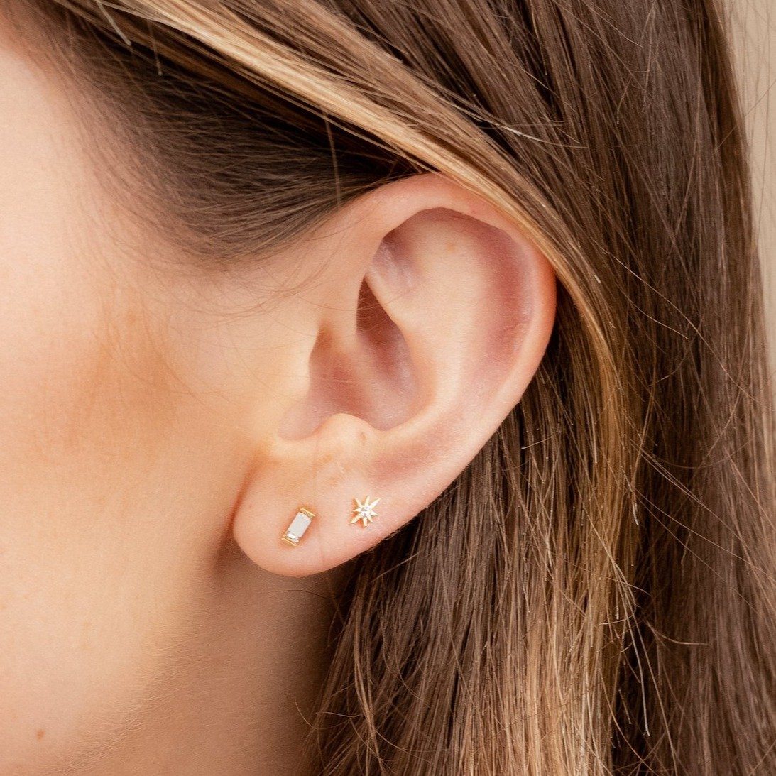 Golden Earring Set by Katie Dean Jewelry, Little Dipper and Baguette Studs