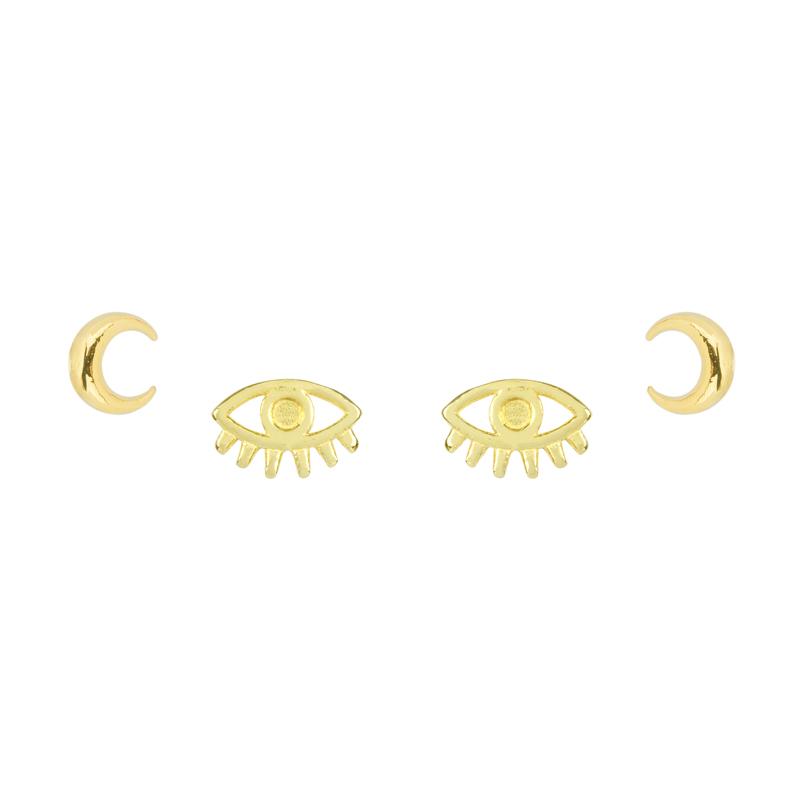 Good vibes all around with this Moon and Evil Eye Earring Set. Give the gift of good luck and fortune to yourself or to that special someone. Handmade in California by Katie Dean Jewelry. Nickel free and hypoallergenic.