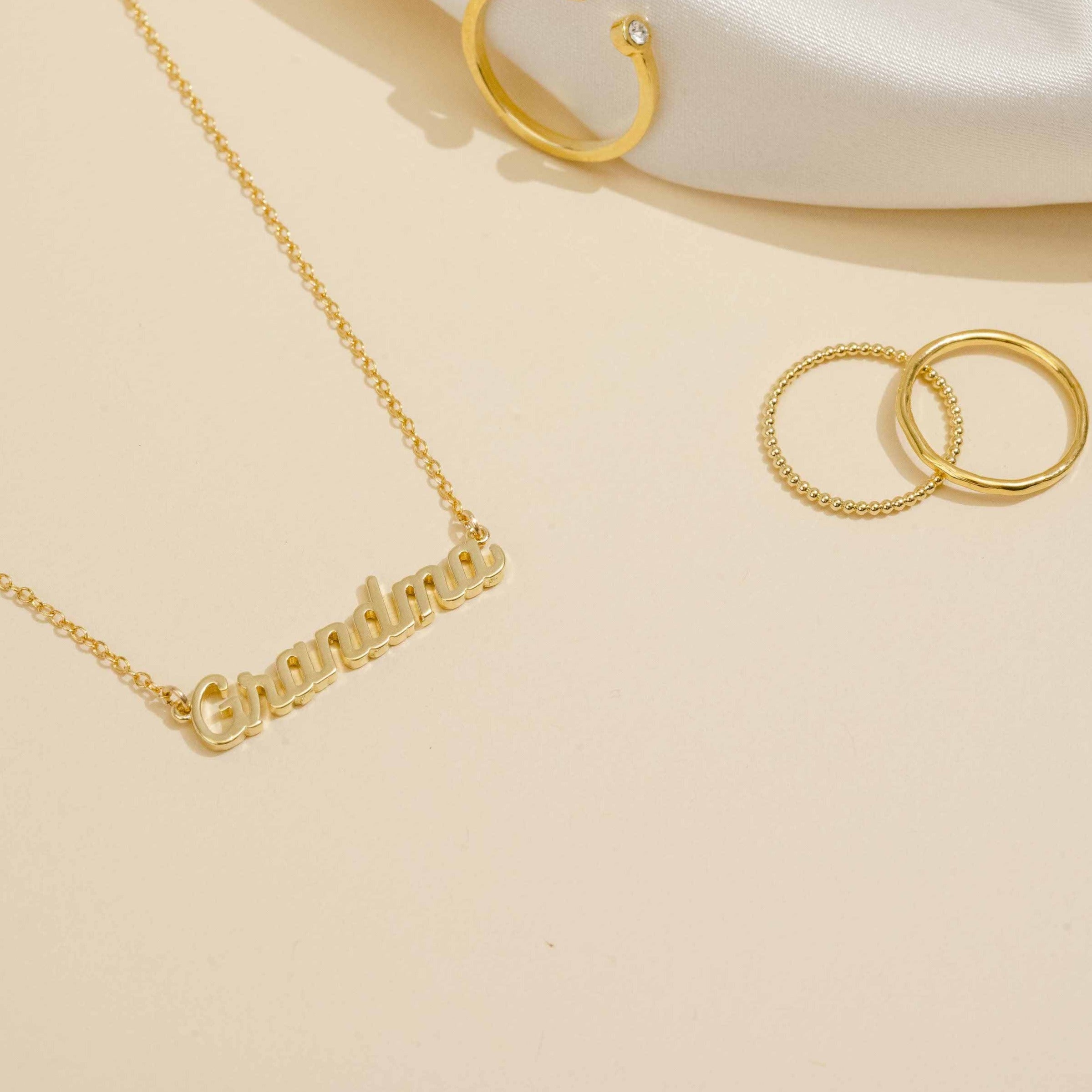 Dainty gold Grandma Necklace, made in America by Katie Dean Jewelry