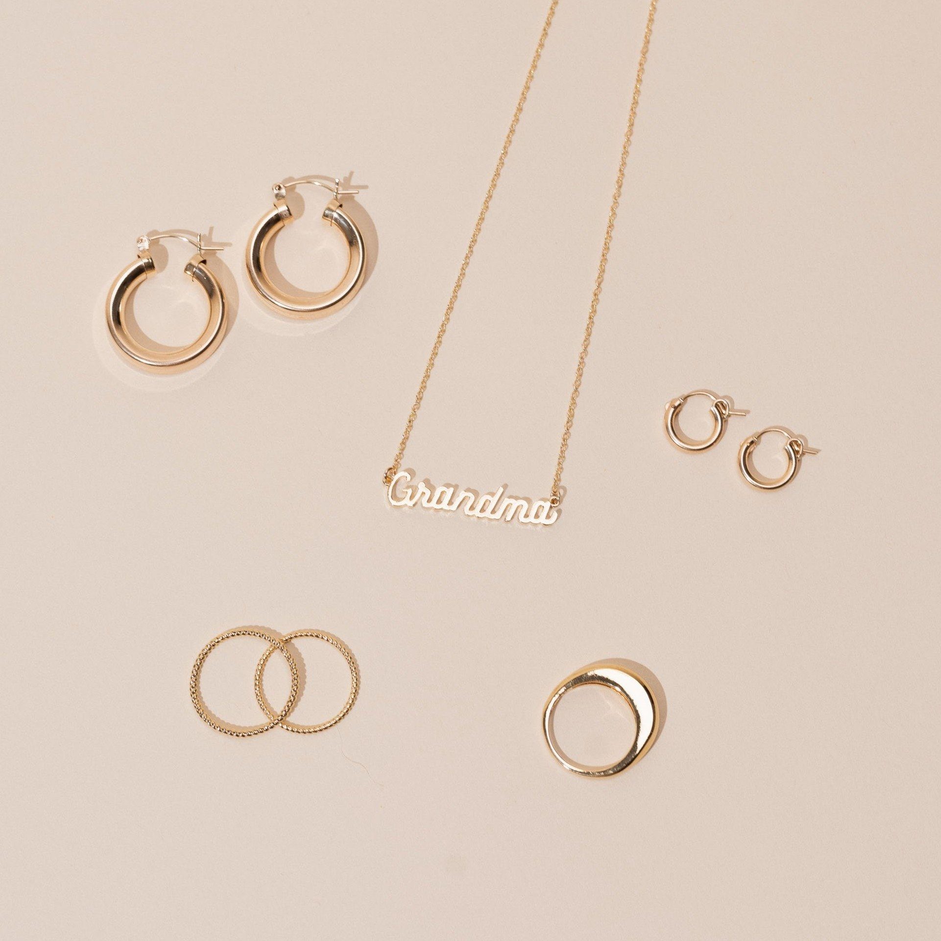 Dainty minimal gold Grandma Necklace handmade in America by Katie Dean Jewelry