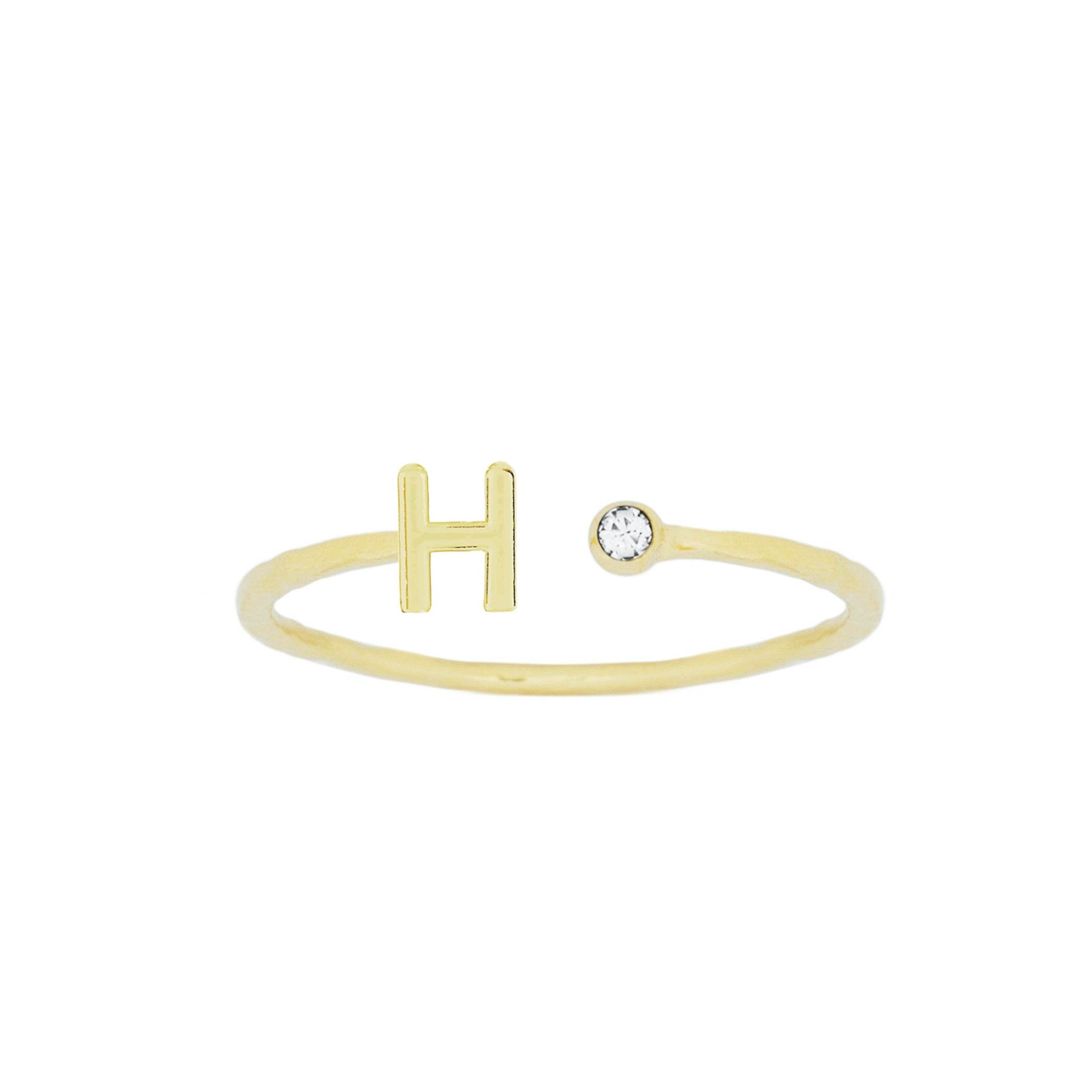 Dainty Gold Initial Ring handmade in America by Katie Dean Jewelry, stacking minimalist ring.