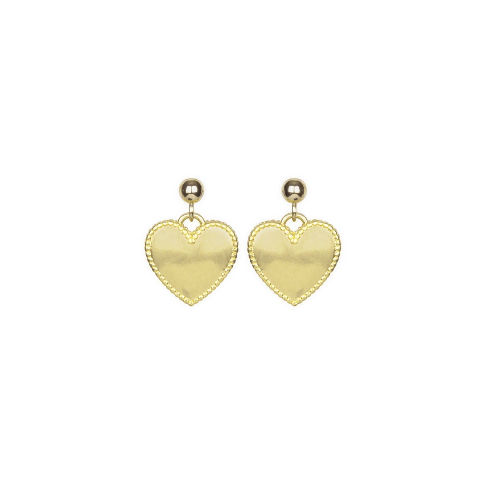 Dainty gold Heart Studs with beaded detail edge, handmade in America by Katie Dean Jewelry