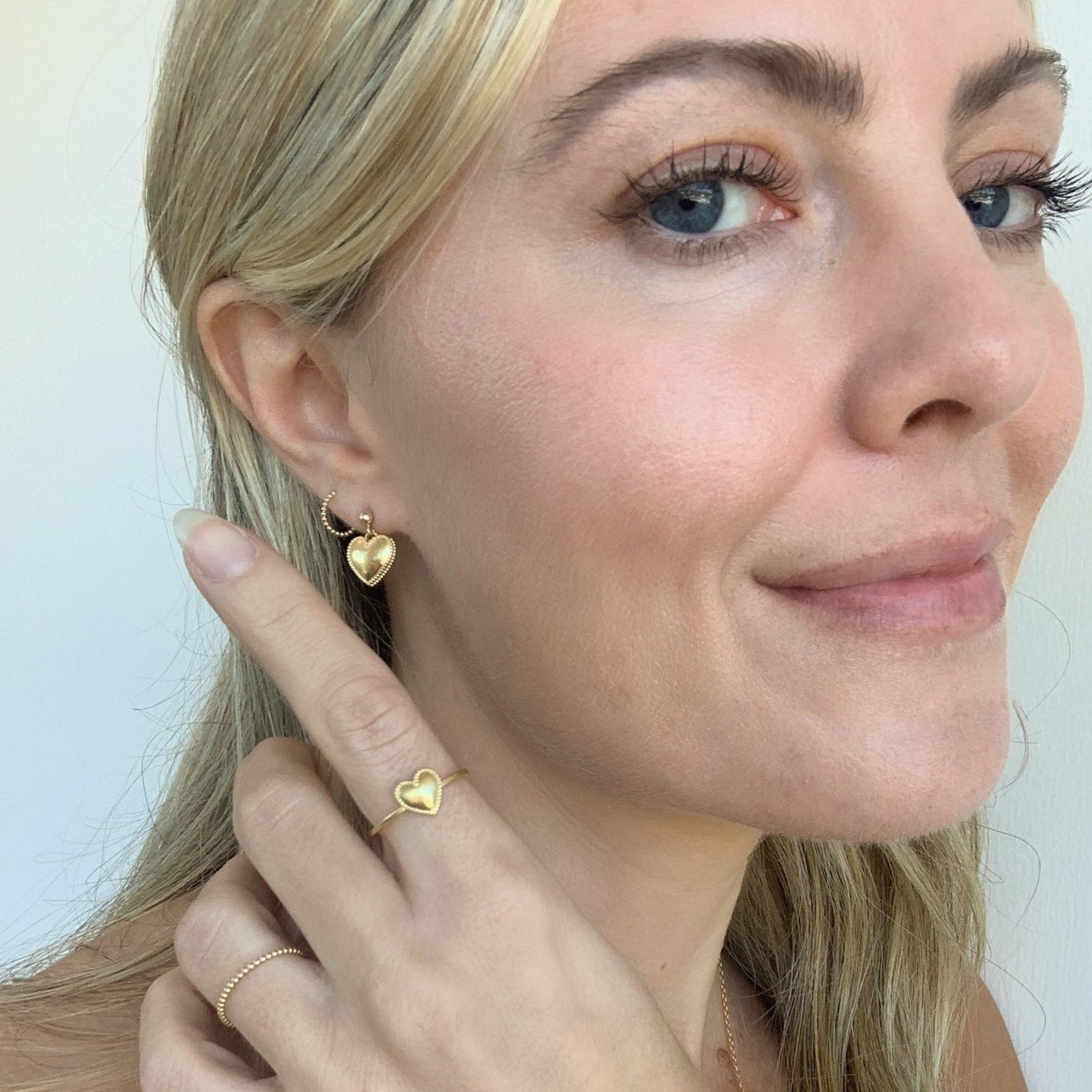 Heart Studs hand crafted by Katie Dean Jewelry in America, dainty, gold and hypoallergenic.