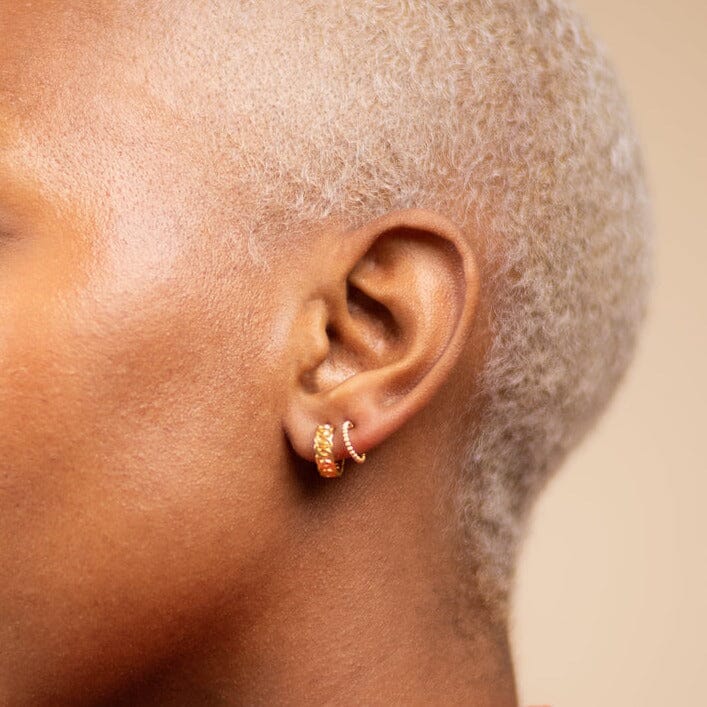 Solid Gold Figaro Chain Hoops and Beaded Hoops, made in America by Katie Dean Jewelry