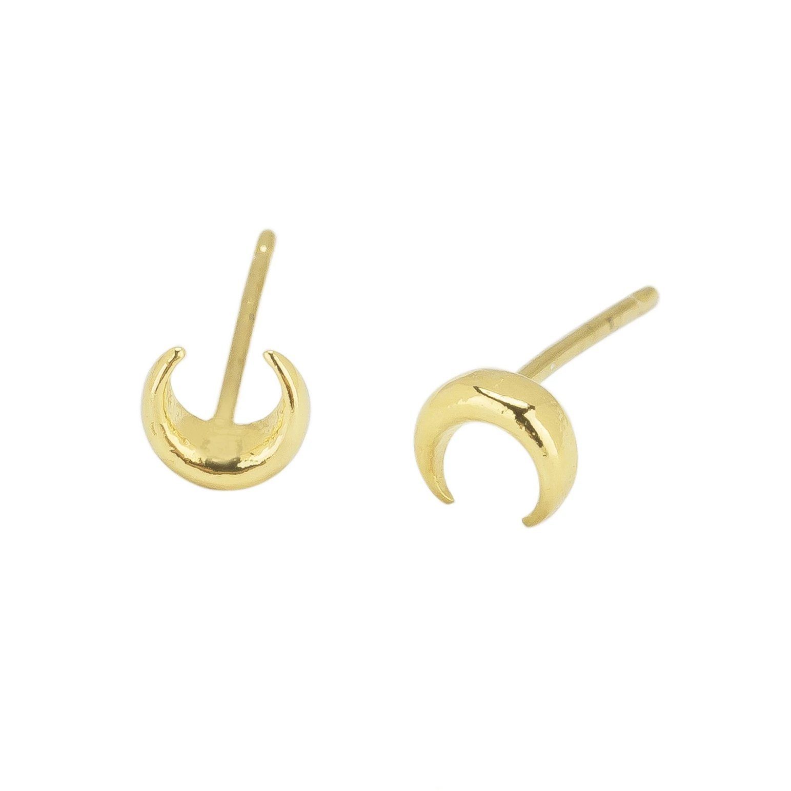 Horn or half moon, however you interpret this dainty pair, they are wonderful worn alone or stacked for those of you with double piercings. Handmade in California by Katie Dean Jewelry. Nickel free and hypoallergenic.