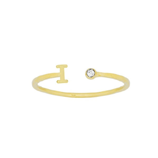 Dainty Gold Initial Ring handmade in America by Katie Dean Jewelry, stacking minimalist ring.