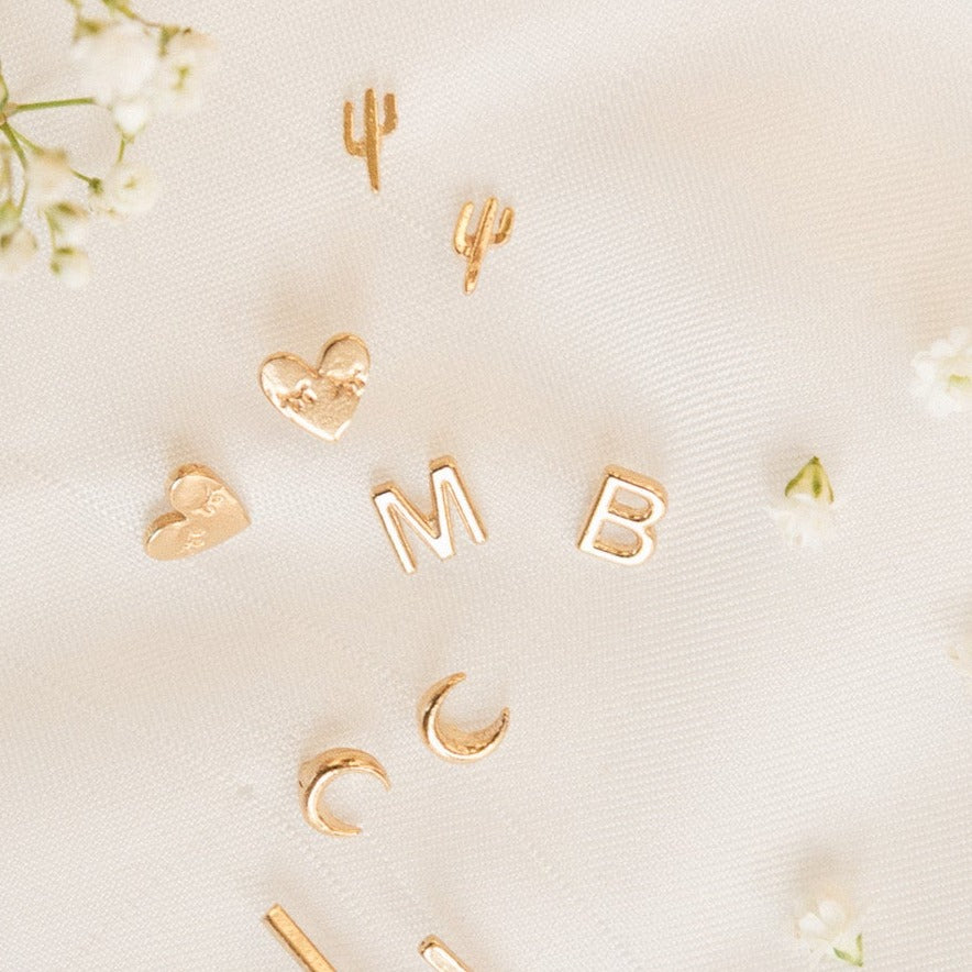 Initial Stud, handmade in America by Katie Dean Jewelry. Solid 14k Yellow Gold.