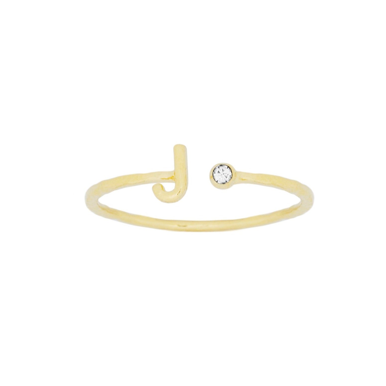 Dainty Gold Initial Ring handmade in America by Katie Dean Jewelry, stacking minimalist ring.