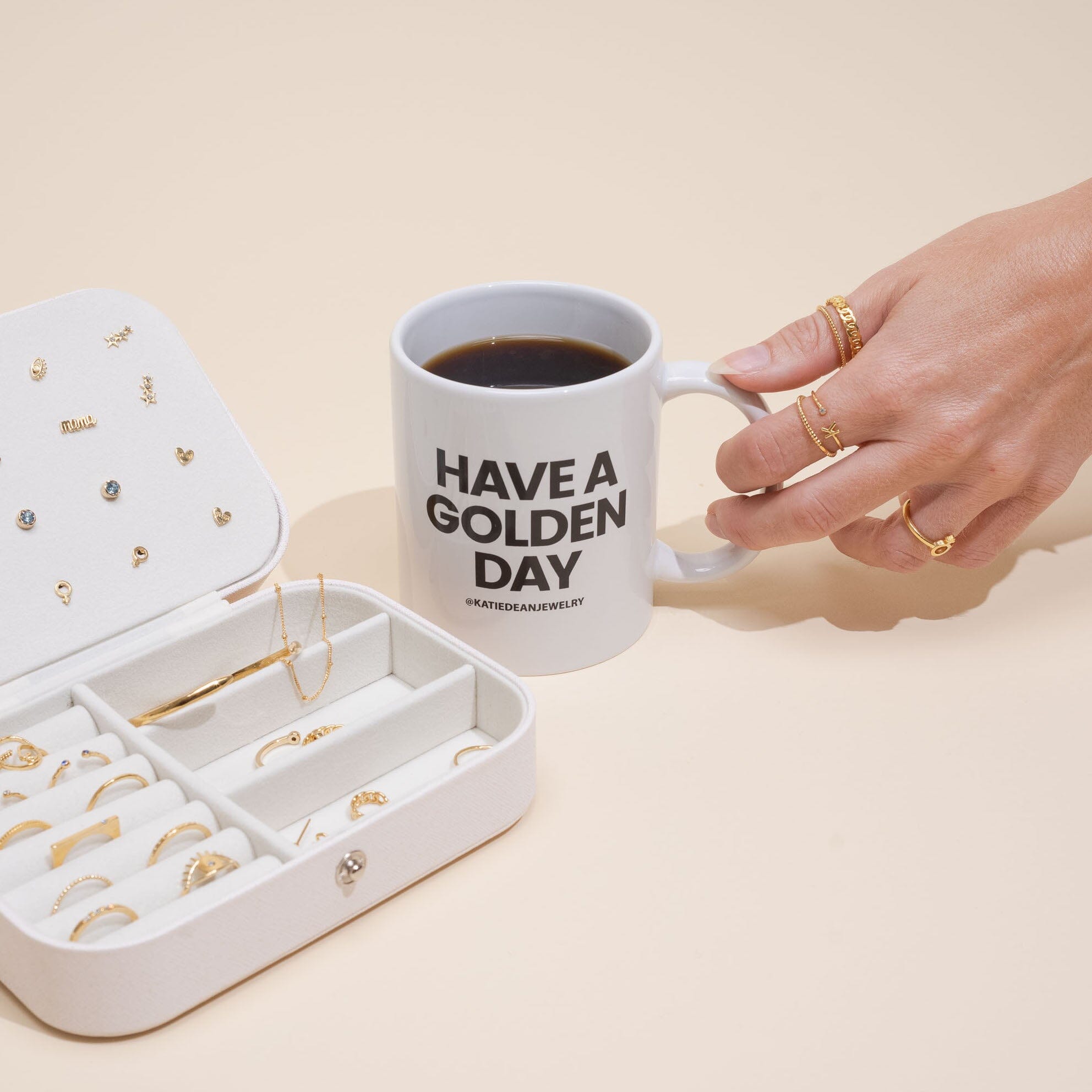 The Have a Golden Day Mug is an exclusive Katie Dean Jewelry coffee (or tea!) mug that we designed to remind you that it's always a good day to have a golden day.
